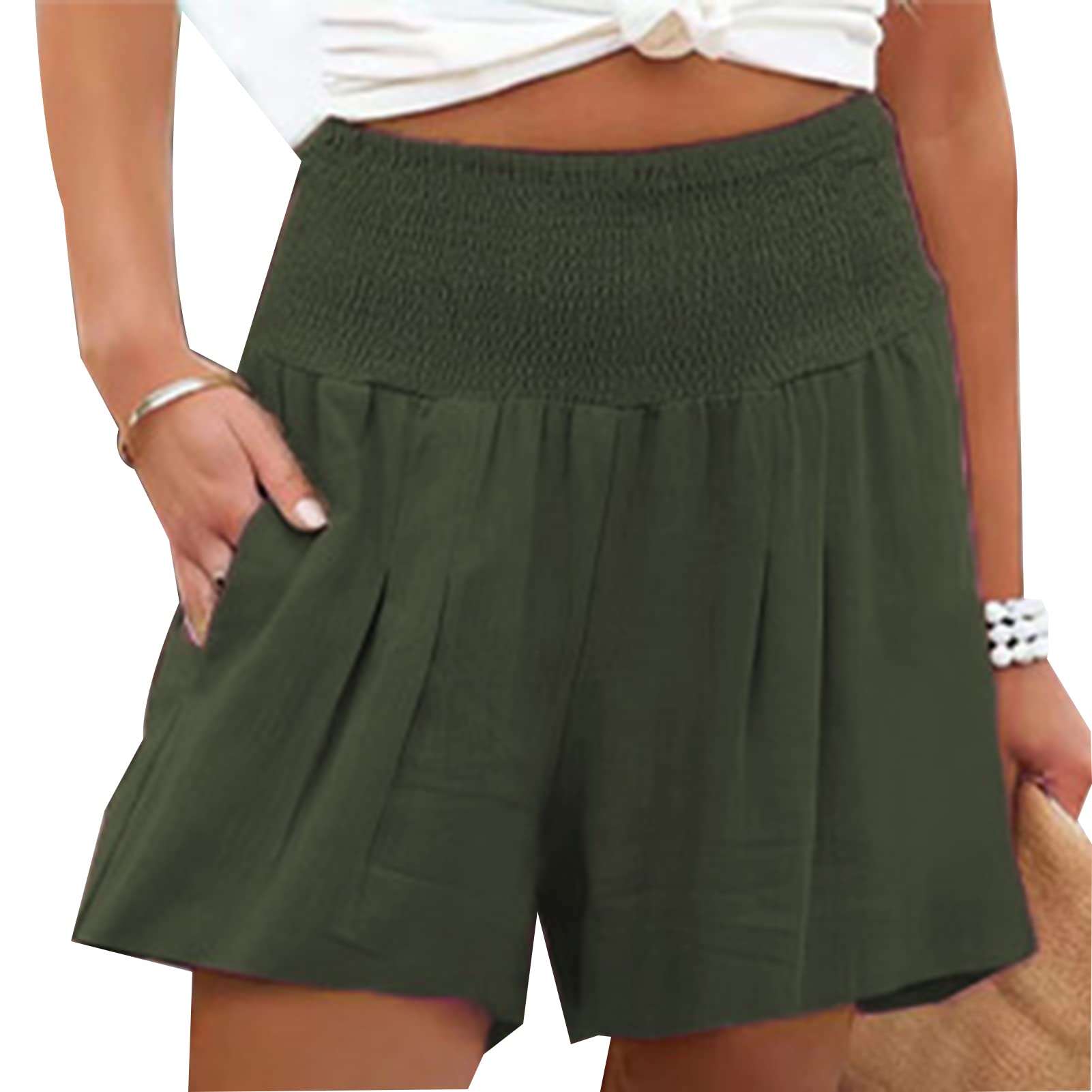 Ejoyous Women's Summer Casual Shorts - Elastic Waist Shirred Short Pants with Pockets for Gym, Workout, Running & Athletic Sports | Perfect for Yoga, Beach & Lounge Wear