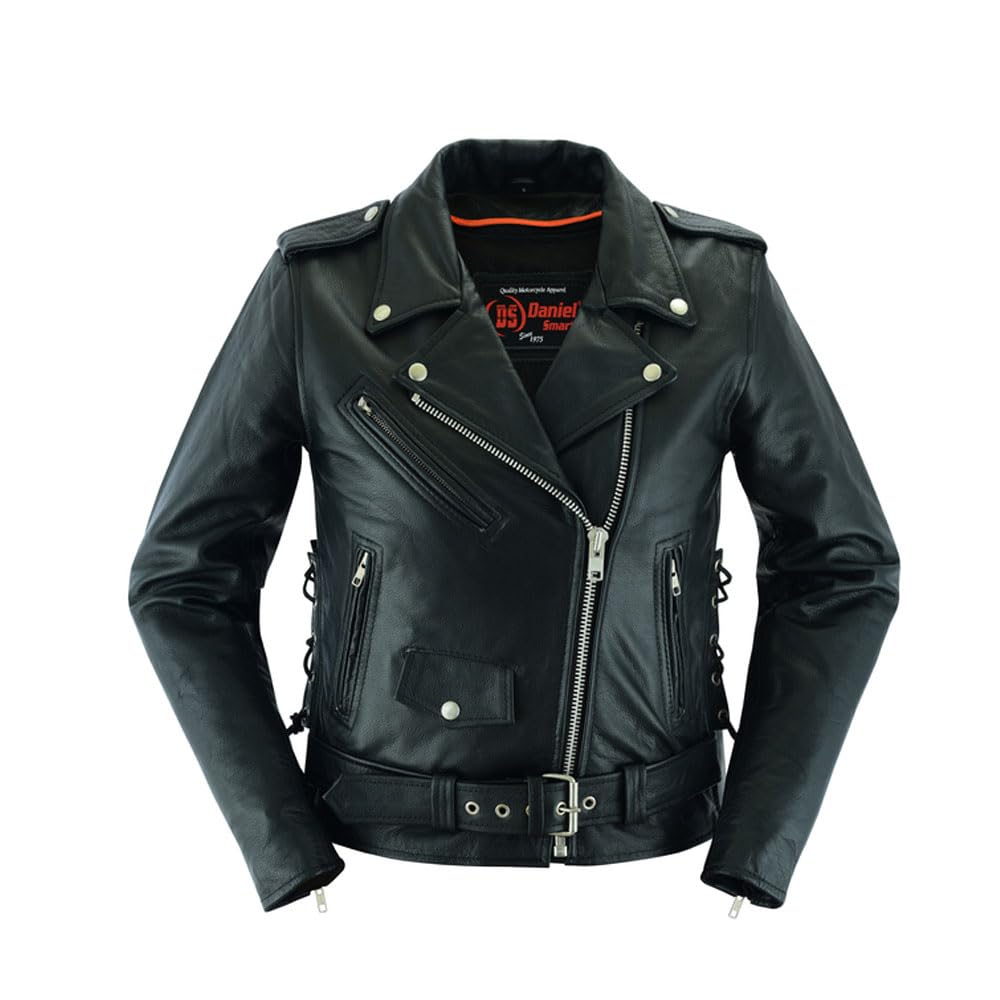 Daniel Smart Women's Motorcycle Jacket - Genuine Cowhide Leather Biker Jacket with Adjustable Side Laces & Removable Zip-out Liner | Perfect for Riding, Fashion & Outdoor Adventures