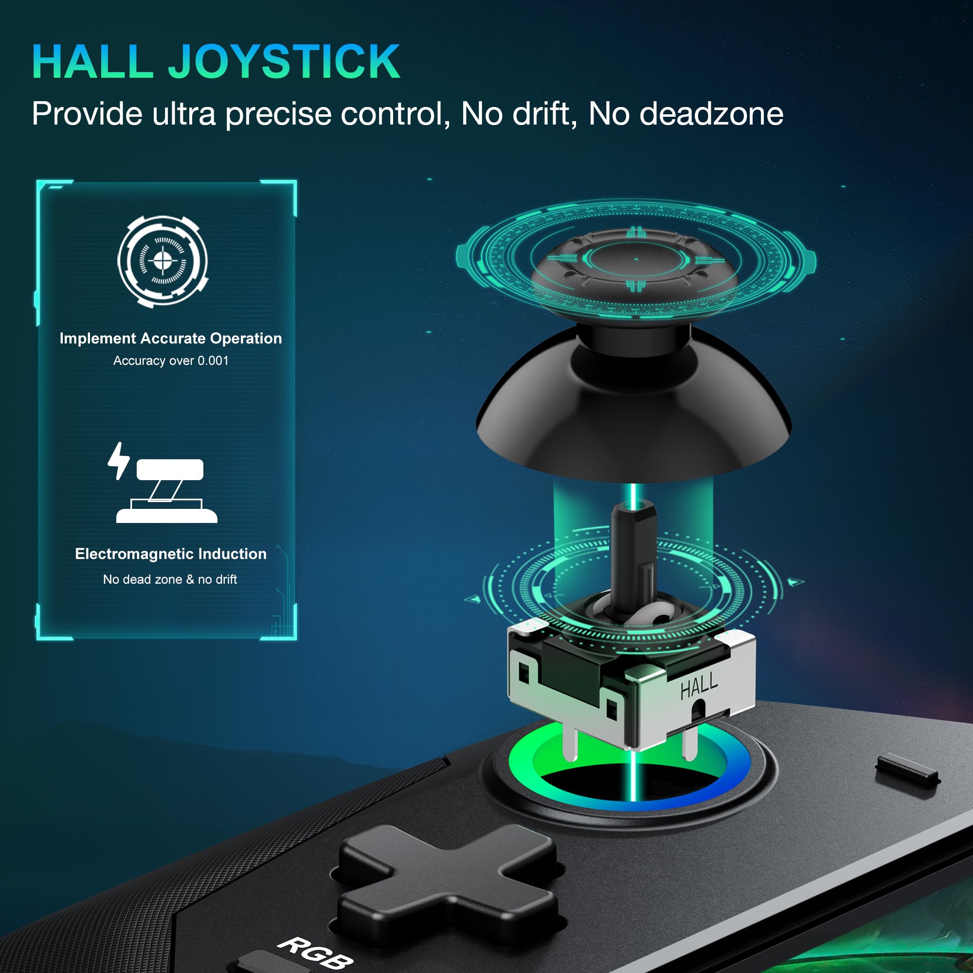 **MystNova Wireless Switch Pro Controller for Nintendo Switch/OLED - Hall Effect Joystick, No Drift, Full-Size Grip, Handheld Remote Mode (Black) - Perfect for Gaming, Travel & Multiplayer Fun**
