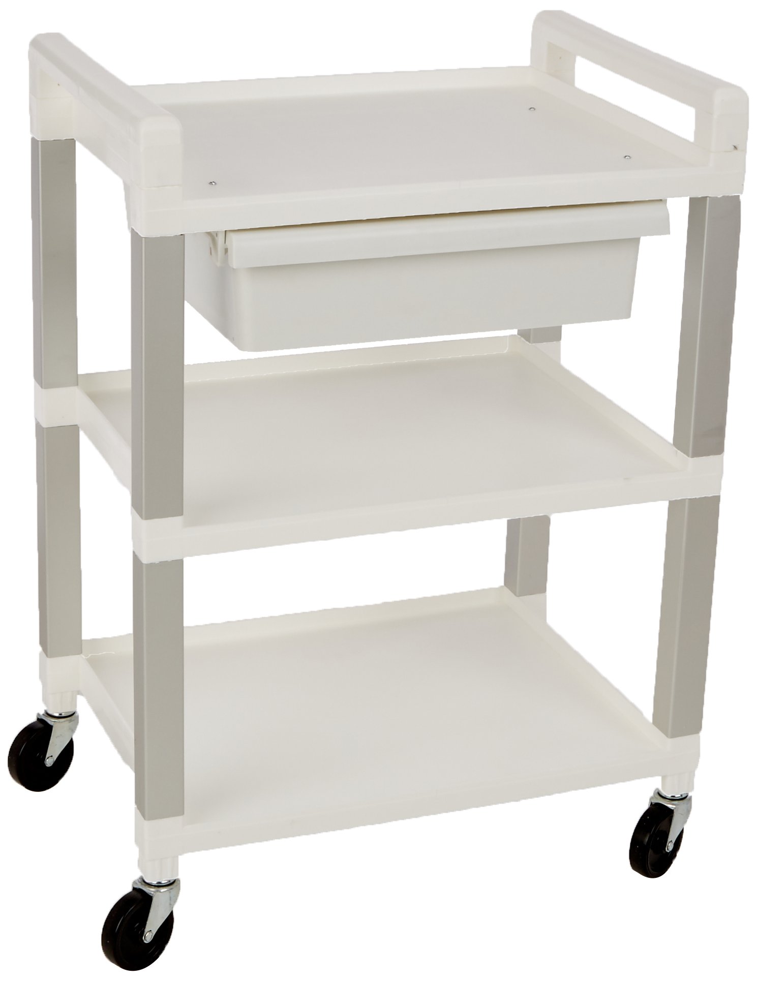 White Poly 3-Tier Rolling Utility Cart with Storage Drawer - Perfect for Kitchen, Bathroom, Office & Dorm Organization