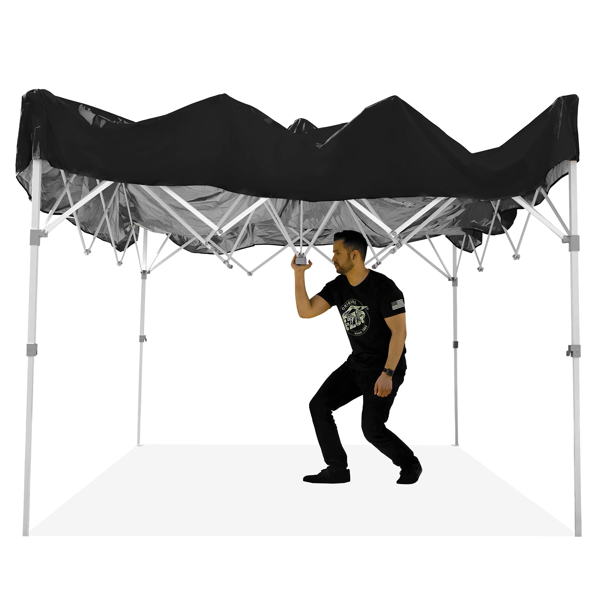 E-Z UP Patriot ONE-UP Technology Shelter - 10' x 10' Instant Canopy Tent with Carry Bag, Black (PTSBK10) - Perfect for Outdoor Events, Camping, and Tailgating