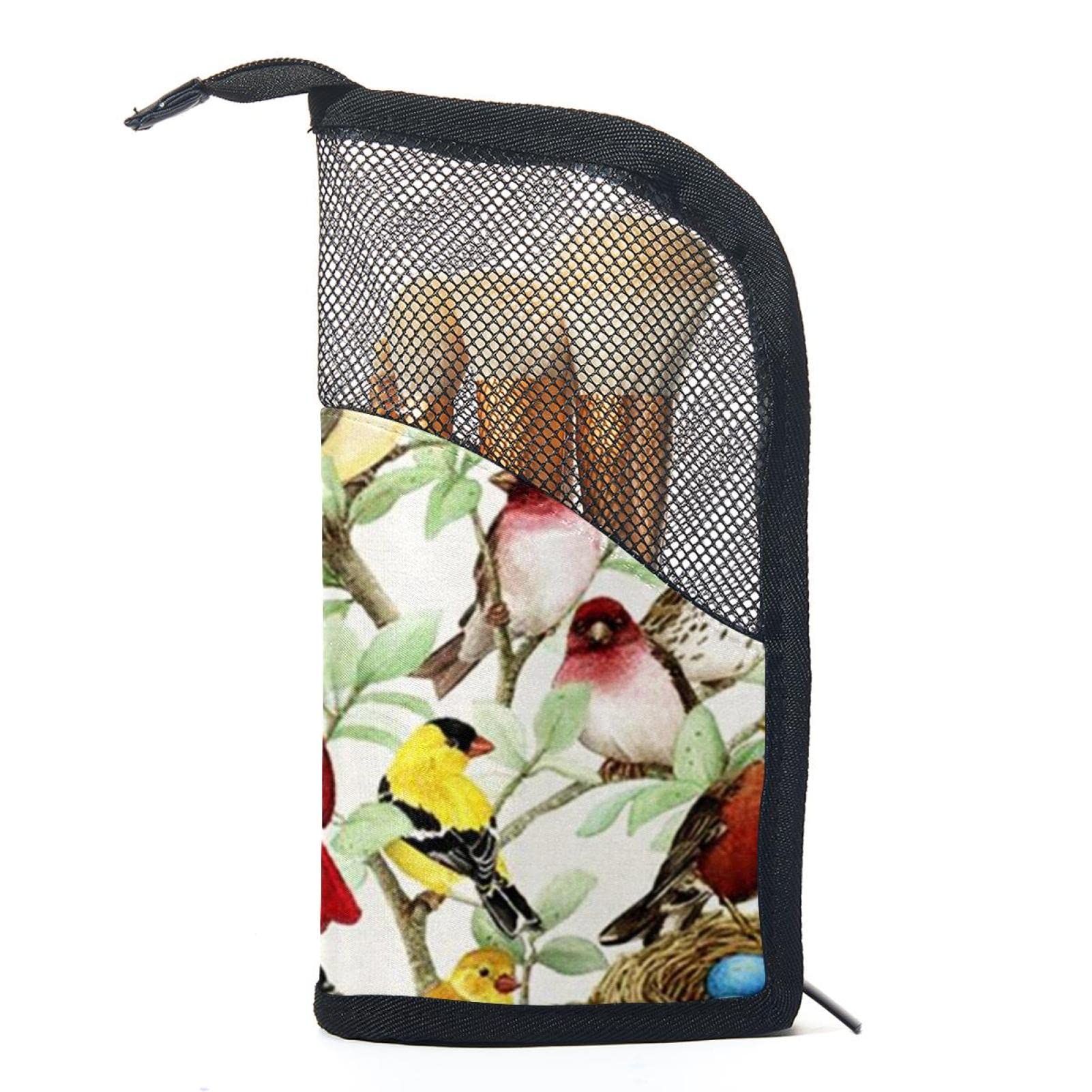 Premium Makeup Brush Organizer Bag with 12 Brushes - Seamless Plant & Birds Design, Portable Cosmetic Brush Holder Case for Travel & Home Storage