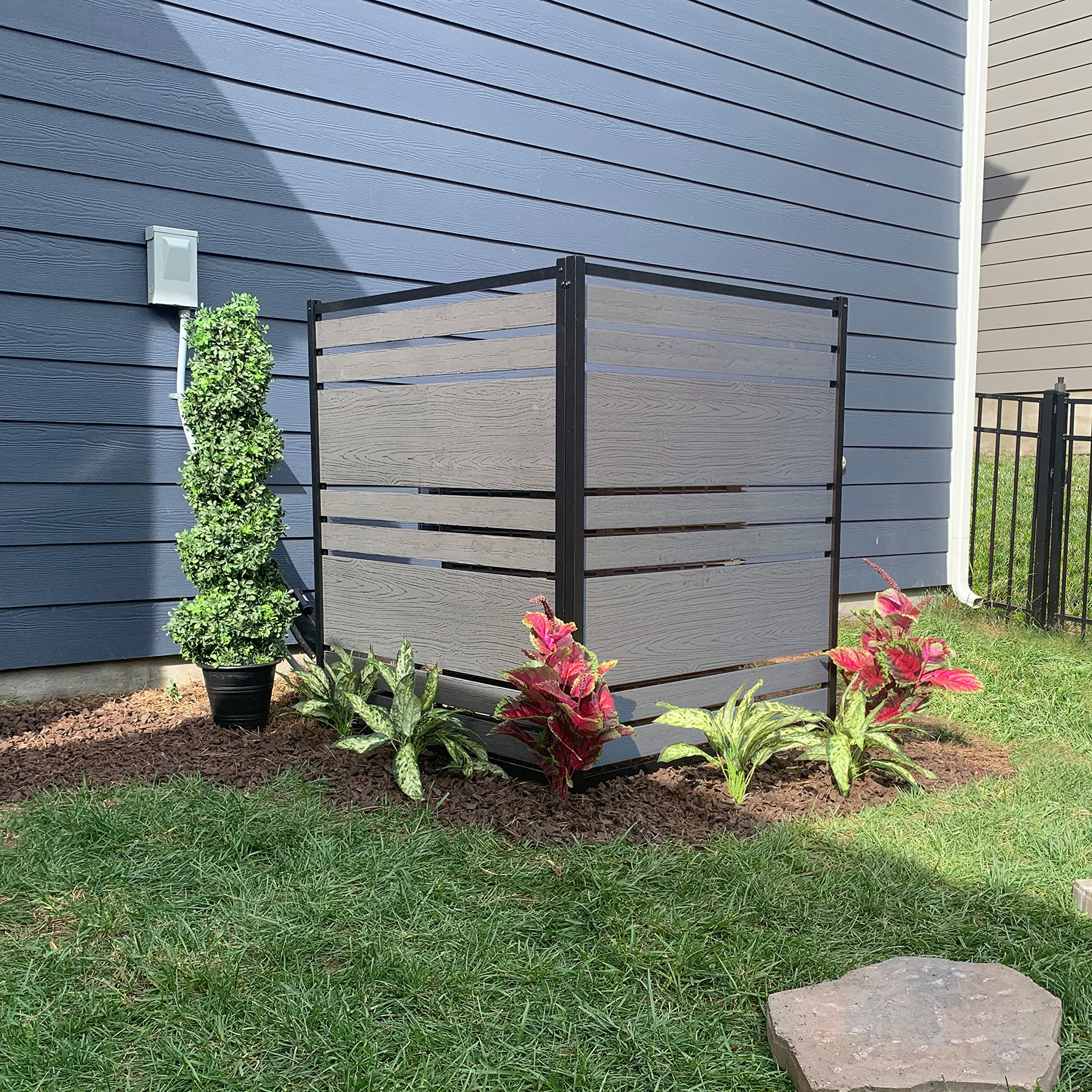 48in H x 40in W (2 Panels) No Dig Enclosure Vienna Charcoal Privacy Screen - Outdoor Vinyl Fence Panel for Trash Cans, AC Units & Patio - Durable Privacy Wall for Backyard, Deck & Garden - EC18018