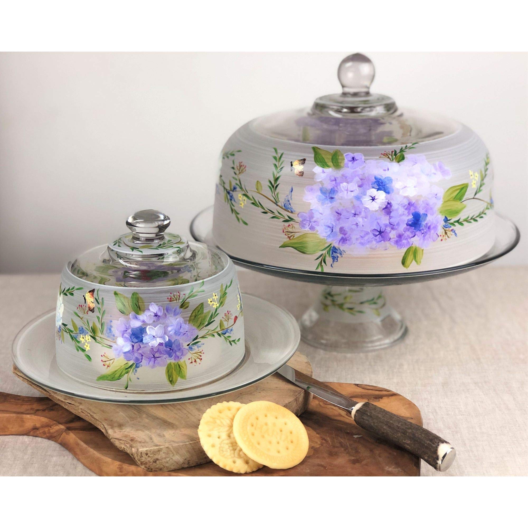 Poppy Floral Hand-Painted Glass Convertible Cake Dome - 11 Inch Large Serving Dome for Wedding, Birthday & Dessert Display | Elegant Kitchen Decor