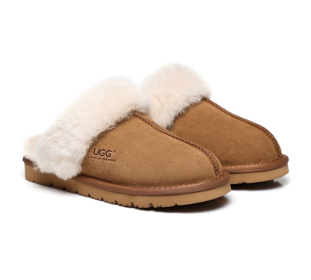 Australian Shepherd® UGG Slippers - Genuine Sheepskin Wool Scuff Muffin House Shoes for Women & Men | Cozy Indoor & Outdoor Wear for Winter Comfort