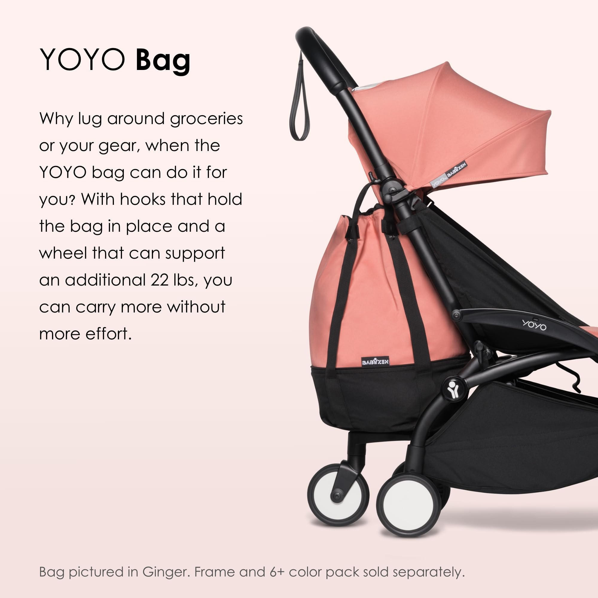 BabyZen YOYO Stroller Bag in Grey - Extra Storage for YOYO2 Stroller with Wheel Base & Hooks - Perfect for Diapers, Toys & Essentials on the Go