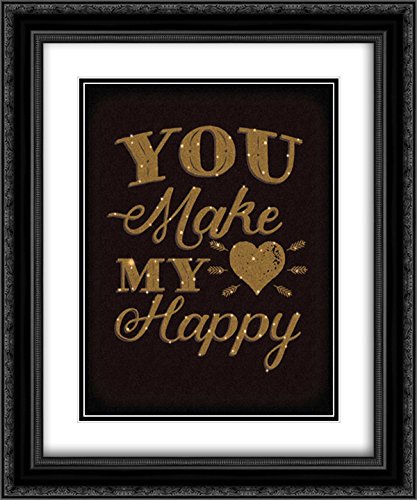 Ashley Sta Teresa 'Happy Heart' 15x17 Inch Black Ornate Framed Art Print with Double Mat - Gold Accent Wall Decor for Living Room, Bedroom & Office