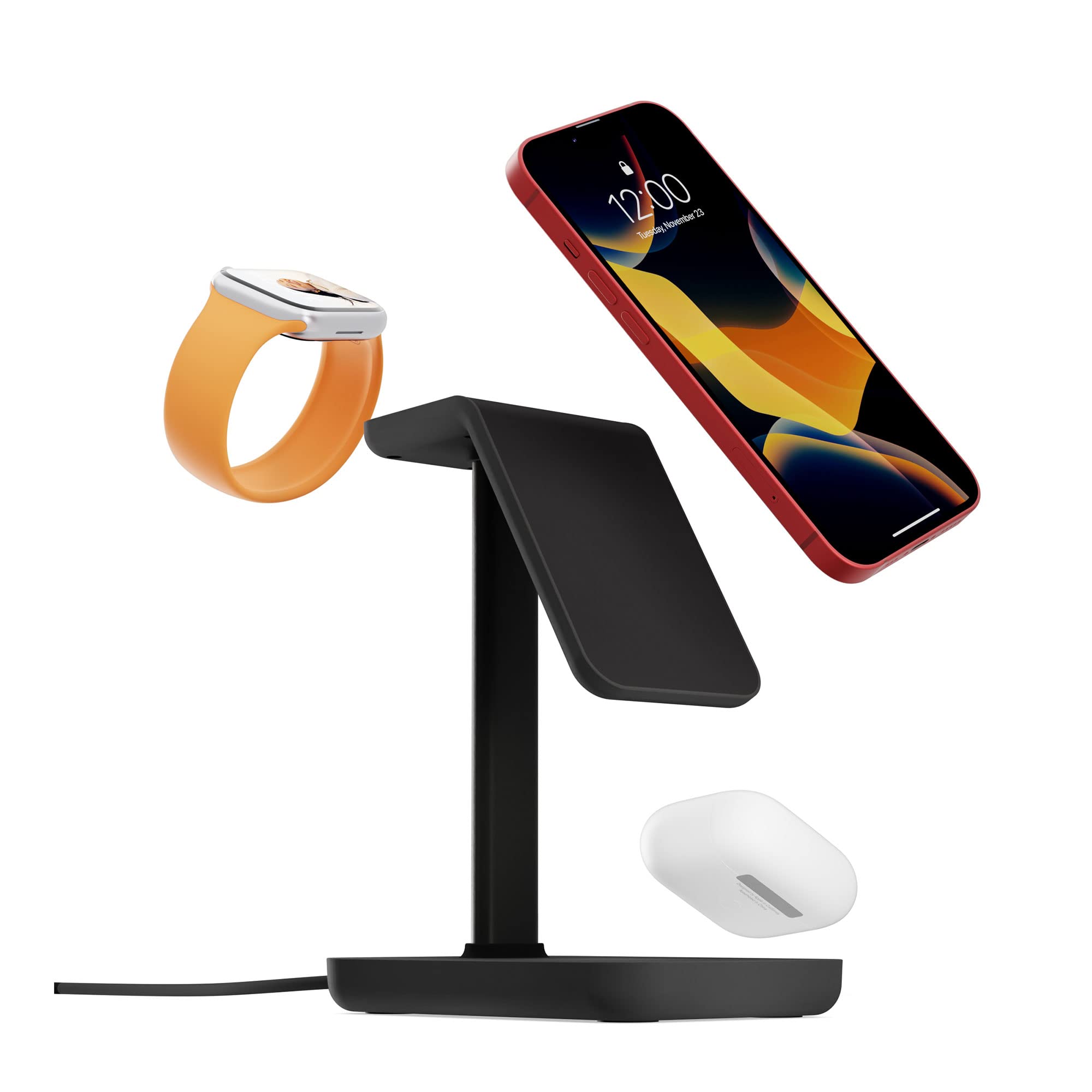 Twelve South HiRise 3 | 3-in-1 Magnetic Charging Station for iPhone, AirPods & Apple Watch with 5ft USB-C Cable (Black) - Perfect for Home, Office & Travel Charging Needs