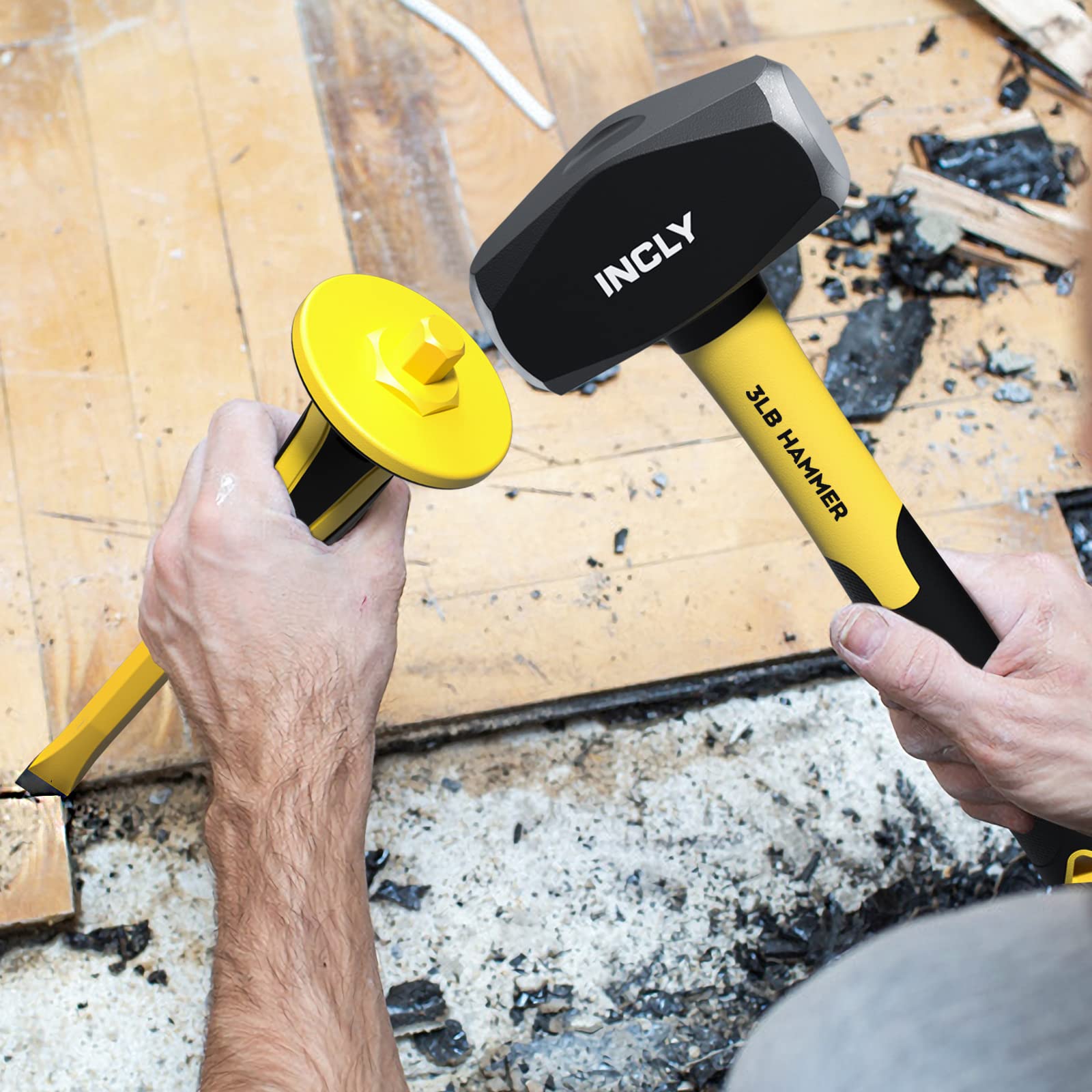INCLY 4-Piece Geology Rock Pick Kit with 3lb Sledge Hammer, 12