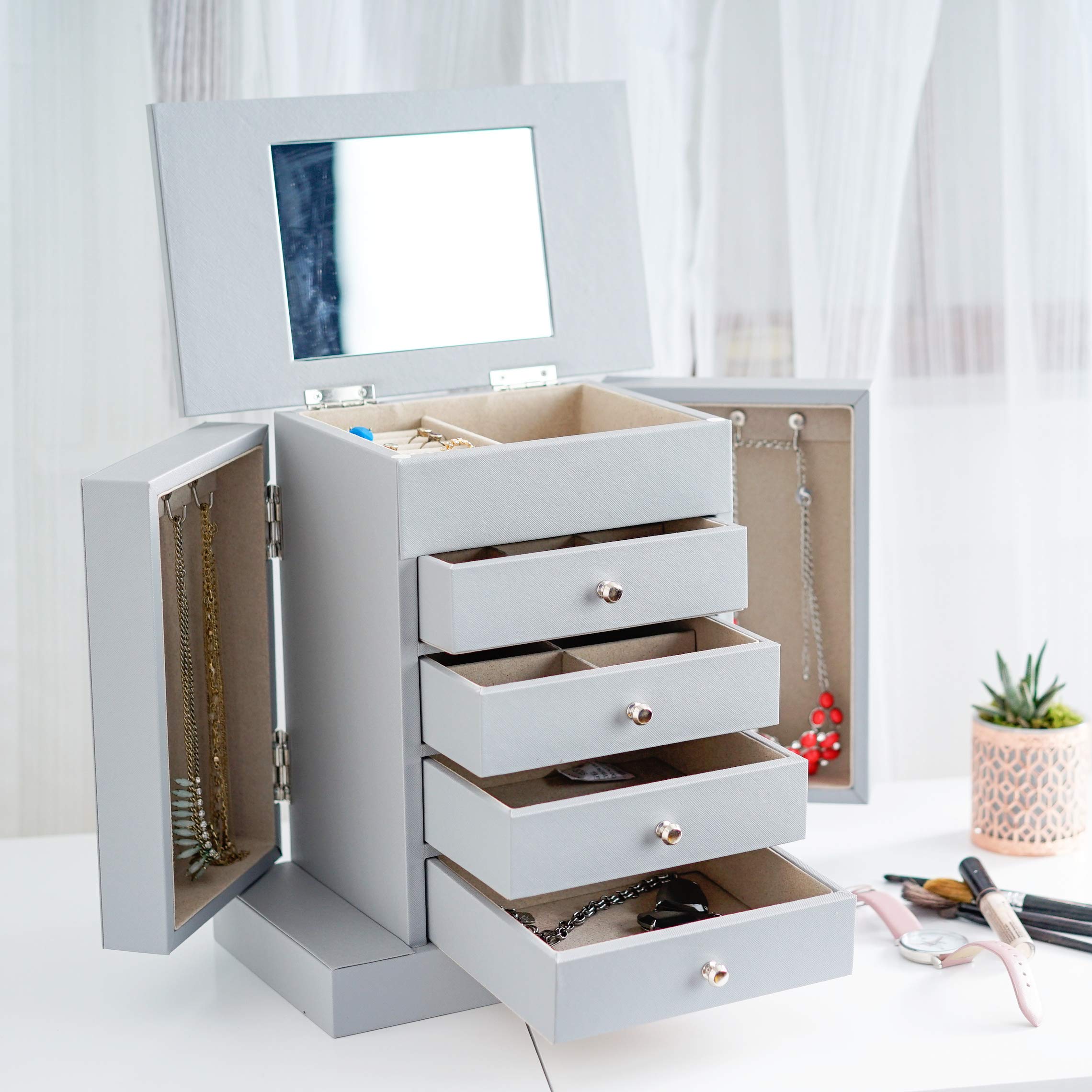 Layla Jewelry Box with Hives & Honey Design - Stylish Grey Jewelry Organizer for Women | Perfect for Bedroom, Vanity & Travel Storage