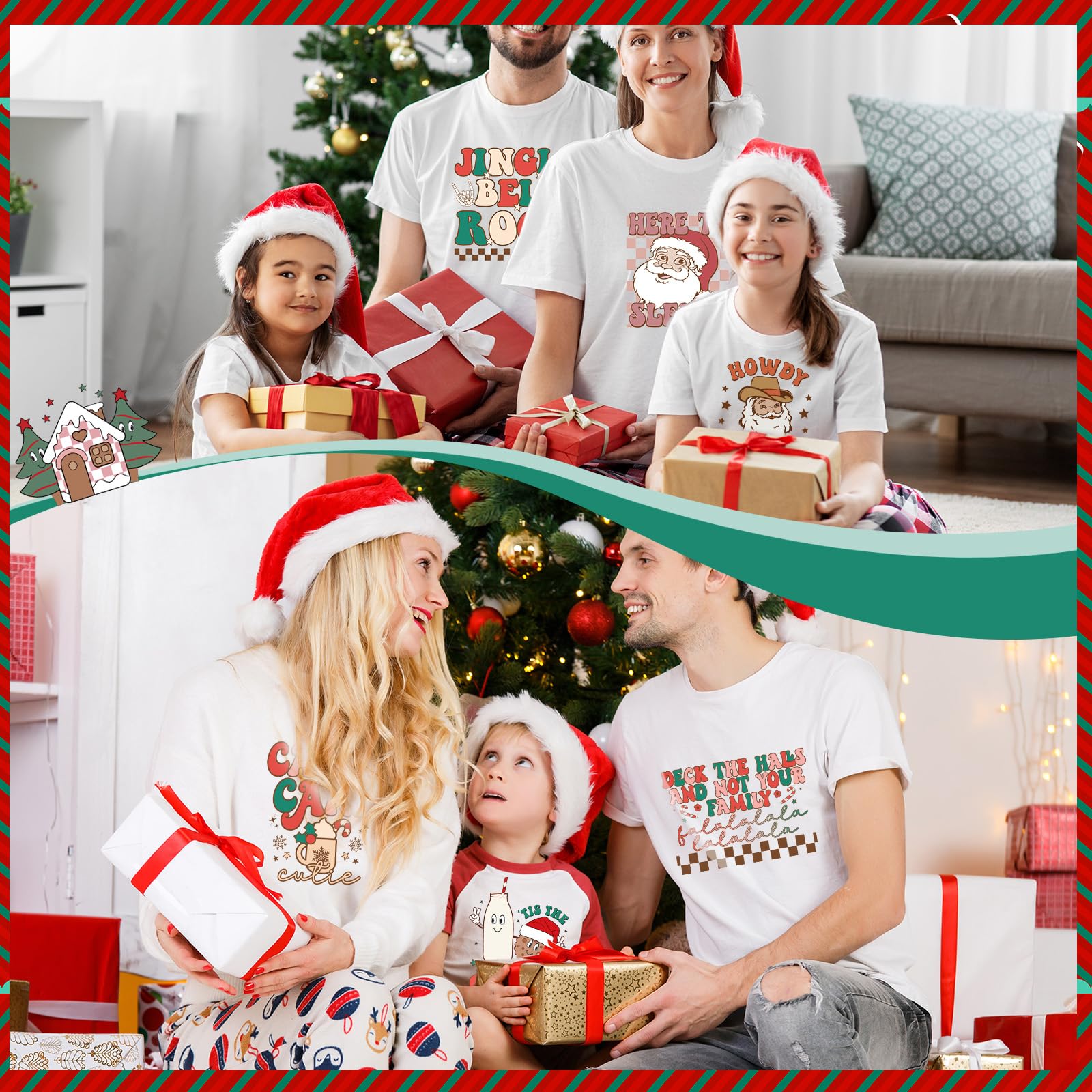 Estune 30 Pcs Christmas Iron-On Transfers - Retro Santa & Gingerbread Heat Transfer Vinyl Decals for DIY Clothing, Bags & Holiday Decorations (Xmas Party, Gift Wrapping, Festive Home Decor)
