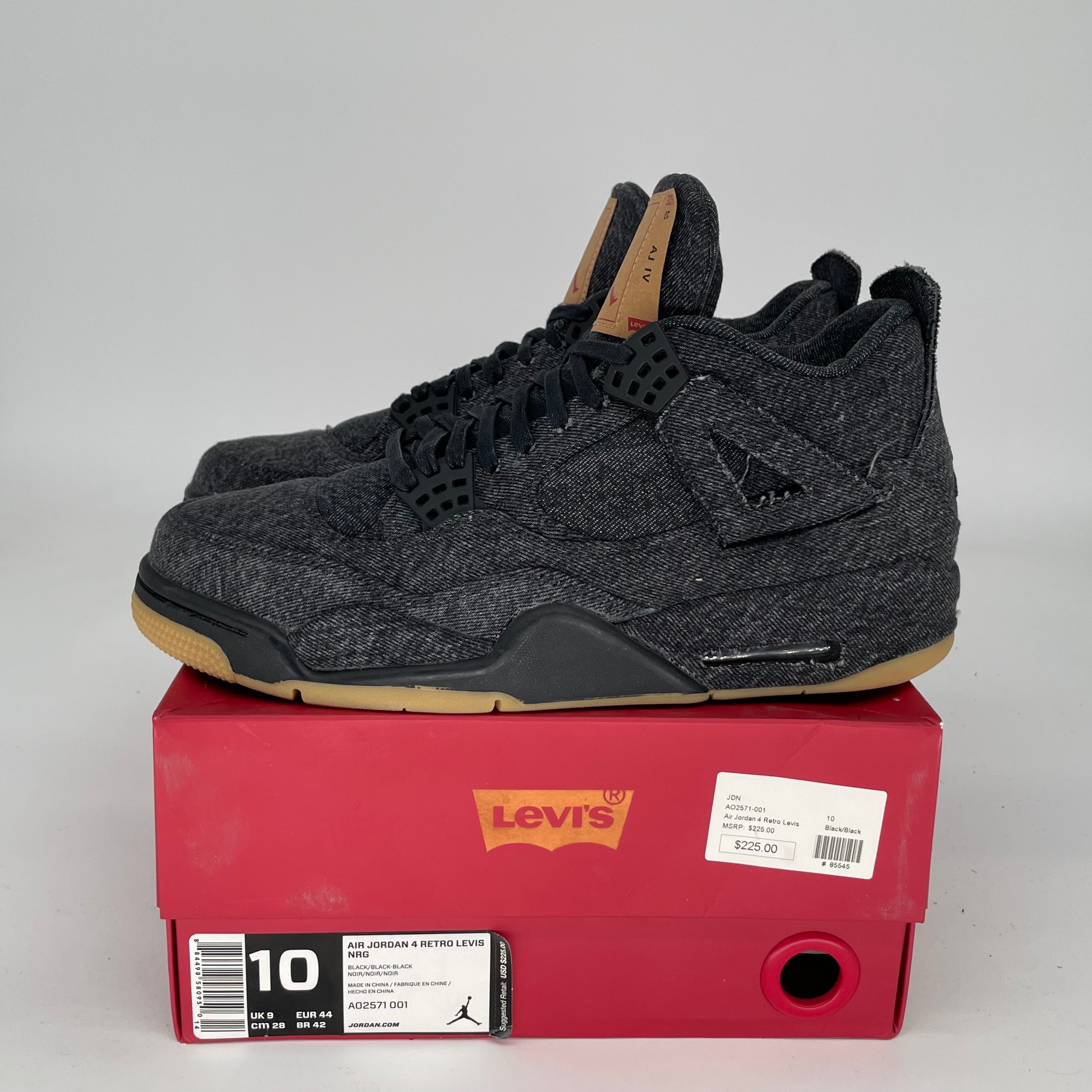 AIR JORDAN 4 LEVIS Black Men's Basketball Shoes Size 10 - AO2571-001 Retro Sneakers for Casual Wear & Street Fashion