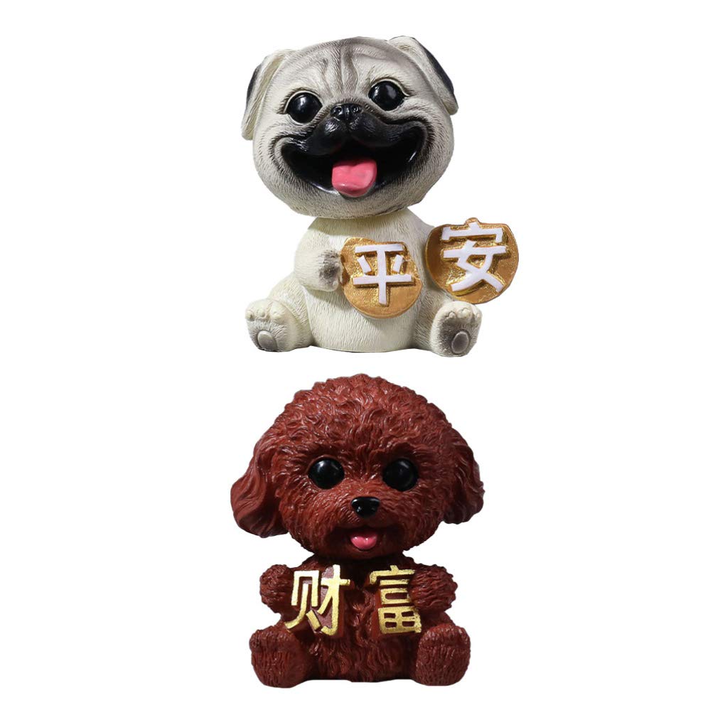2PCS Cute Dog Figurine Car Dashboard Decor - Nodding Head Puppy Ornament for Car Interior Accessories, Baby Shower Cake Topper & Home Decoration | Bring Good Luck & Joy to Your Vehicle & Parties