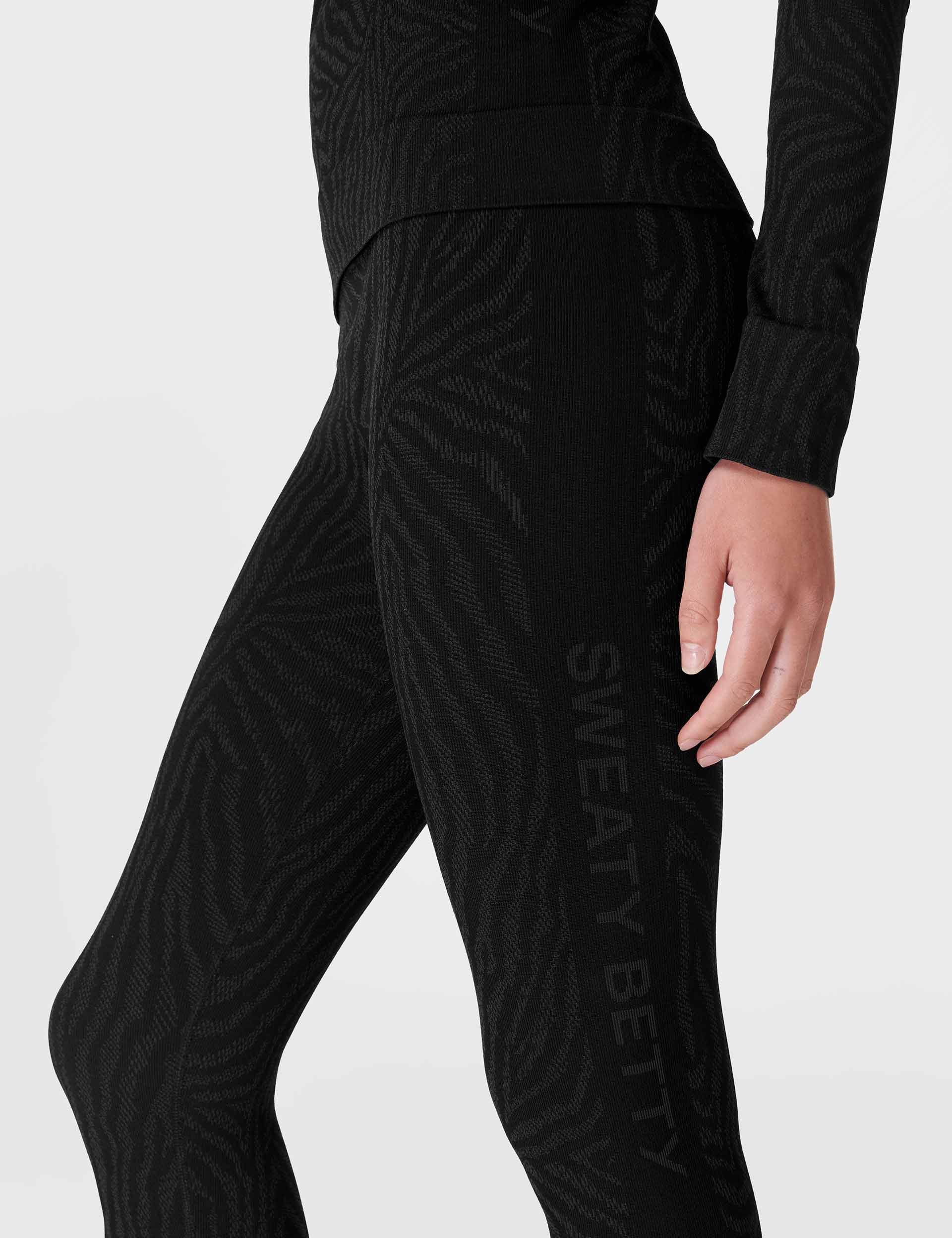 Black Zebra Print Jacquard Animal Base Layer Leggings for Women - Perfect for Yoga, Running & Winter Workouts