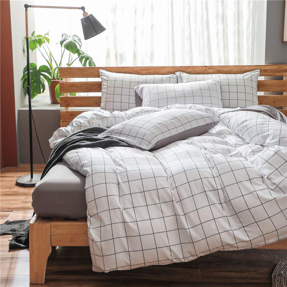 NSNLGSGC Twin Duvet Cover Set - Soft Washed Grid White Bedding for Kids | Lightweight Comforter Cover 2-Piece Set | Perfect for Children's Bedrooms, Dorm Rooms & Cozy Sleep