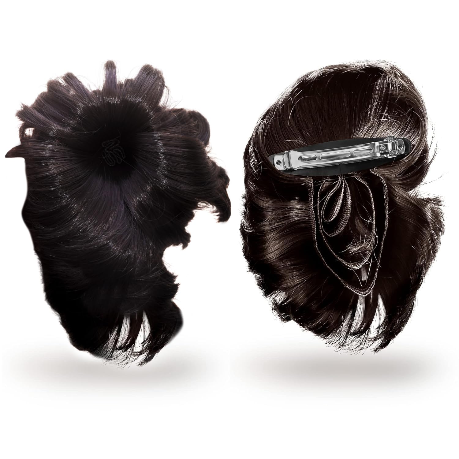 Black Juda Hair Bun for Women - Half Updo Party Hair Accessories with Hair Pin & Extensions | Perfect for Weddings, Prom, Cosplay & Special Occasions