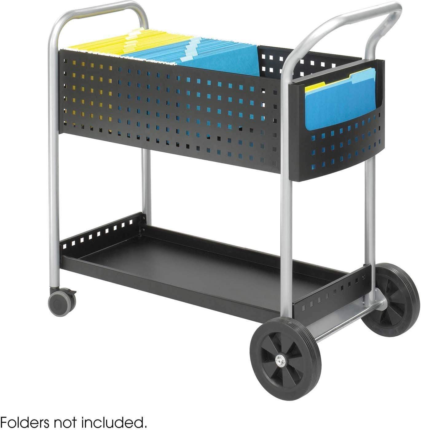 Scoot™ Mail Cart 32D Black - Heavy Duty Rolling Utility Cart for Office, Warehouse & Mailroom Use [5239BL] | Compact Mobile Storage Solution for Documents, Packages & Supplies