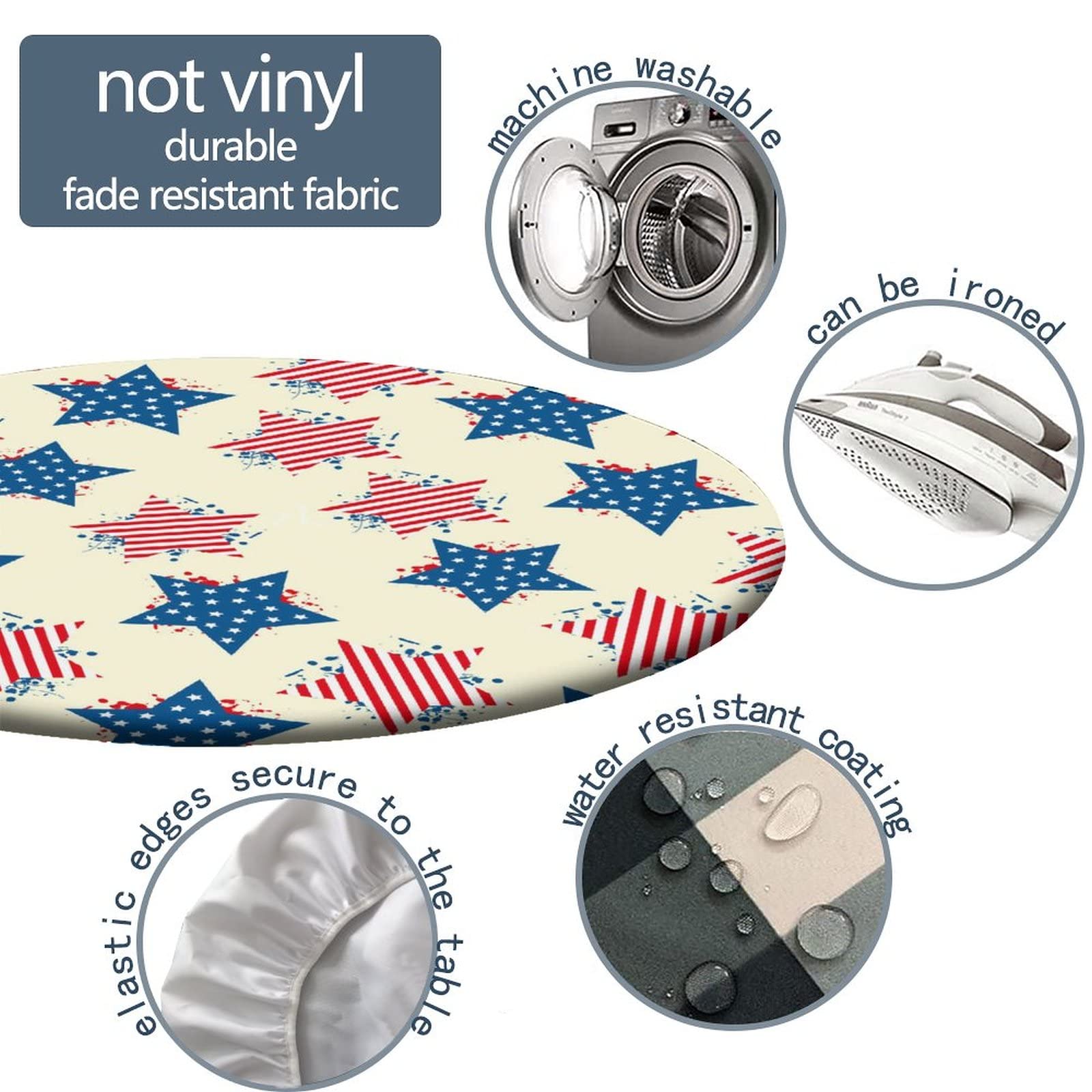 SCGOLD 5-Pointed Star Elastic Edge Round Tablecloth - Fits 52 Inch Diameter Tables for 4th of July, Independence Day, Kitchen, Cafe, Outdoor & Party Decor | Perfect for Dining Tables, Picnics, BBQs and Patriotic Celebrations