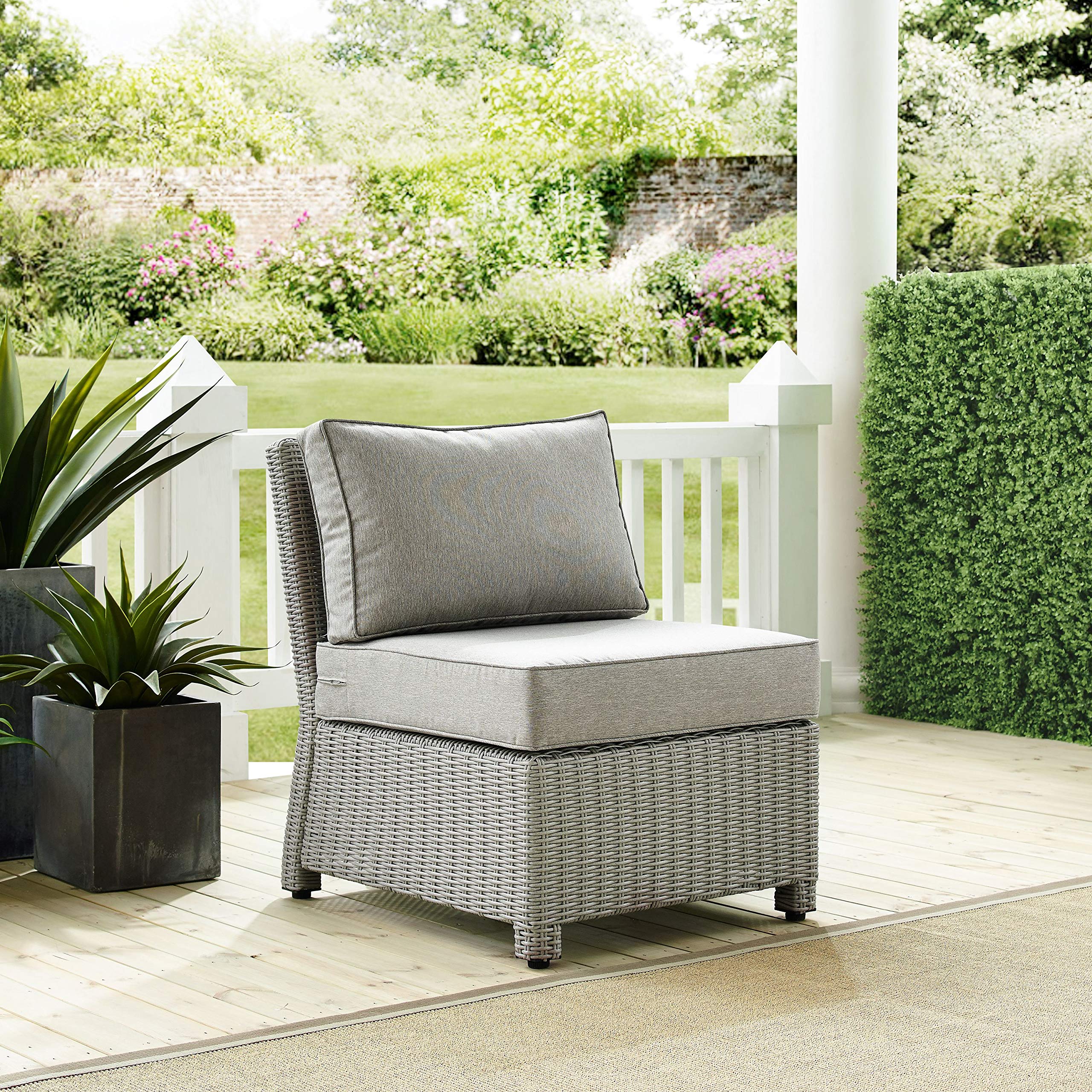 Crosley Bradenton Armless Outdoor Sectional Chair - Gray Wicker Patio Furniture with Gray Cushions for Porch, Deck, Backyard | Perfect for Relaxing, Entertaining & Outdoor Lounging