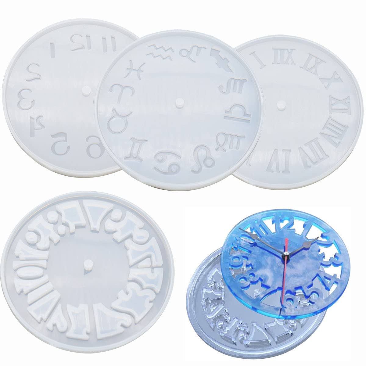 Epoxy Resin Clock Silicone Mold Set - 4 Pcs (Arabic, Roman, Hollow, Constellations) for DIY Jewelry Making, Resin Casting & Handmade Crafts - Perfect for Home Decor, Gift Making & Creative Projects