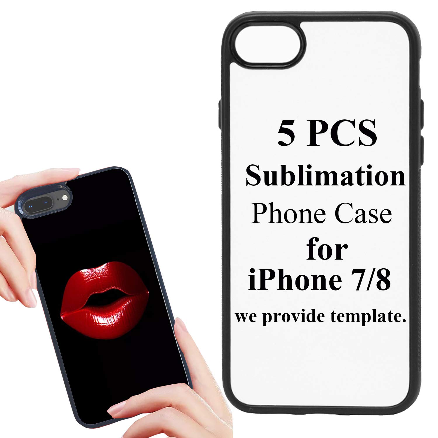 5 Pack Sublimation Blank 2D Phone Cases - Soft Rubber Protective Covers Compatible with iPhone 7/8/SE (2020) 4.7