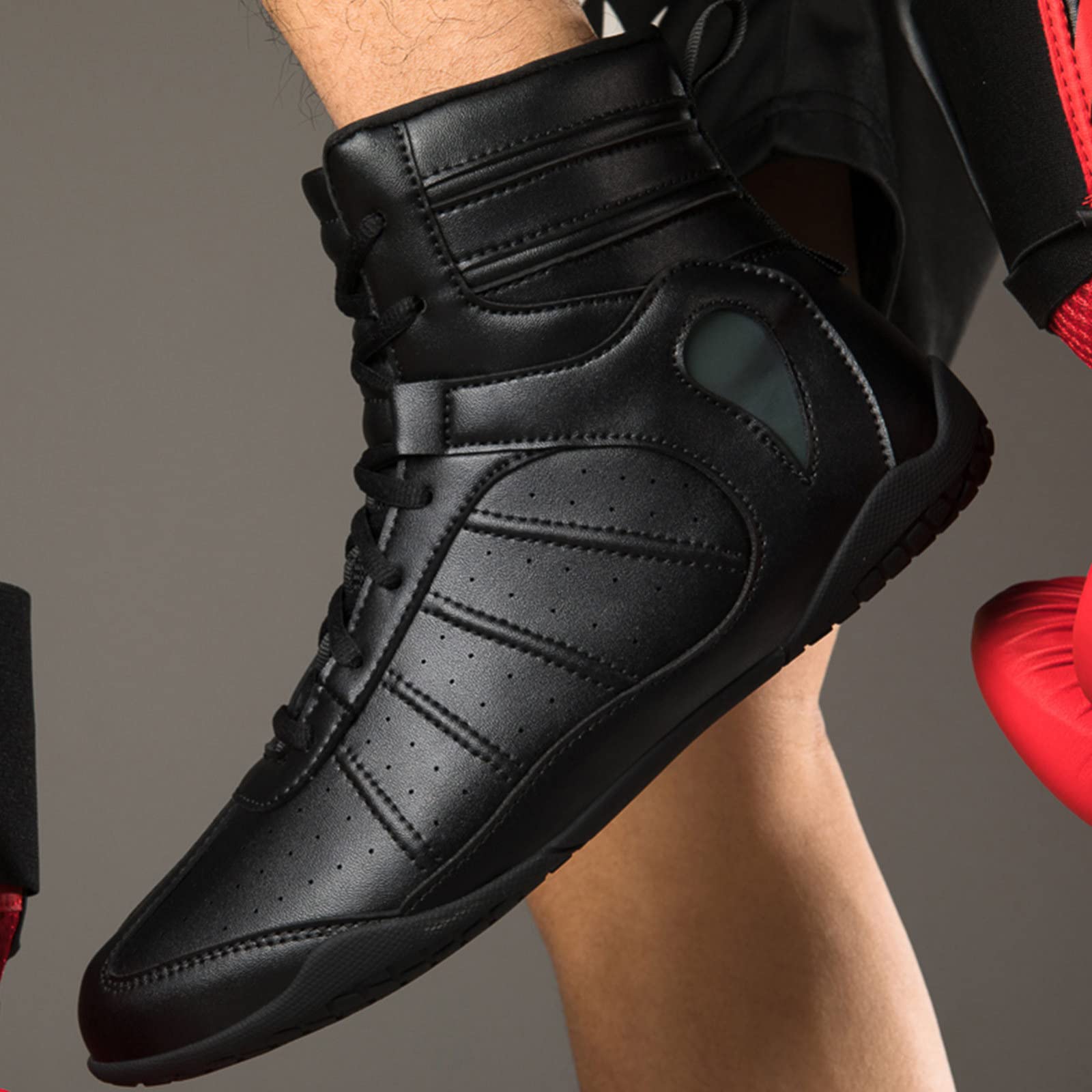 EMDPBD Professional Boxing & Wrestling Shoes for Men - Breathable Combat Training Boots with Rubber Sole - Black Size 10 | Perfect for MMA, Boxing, Wrestling & Gym Workouts