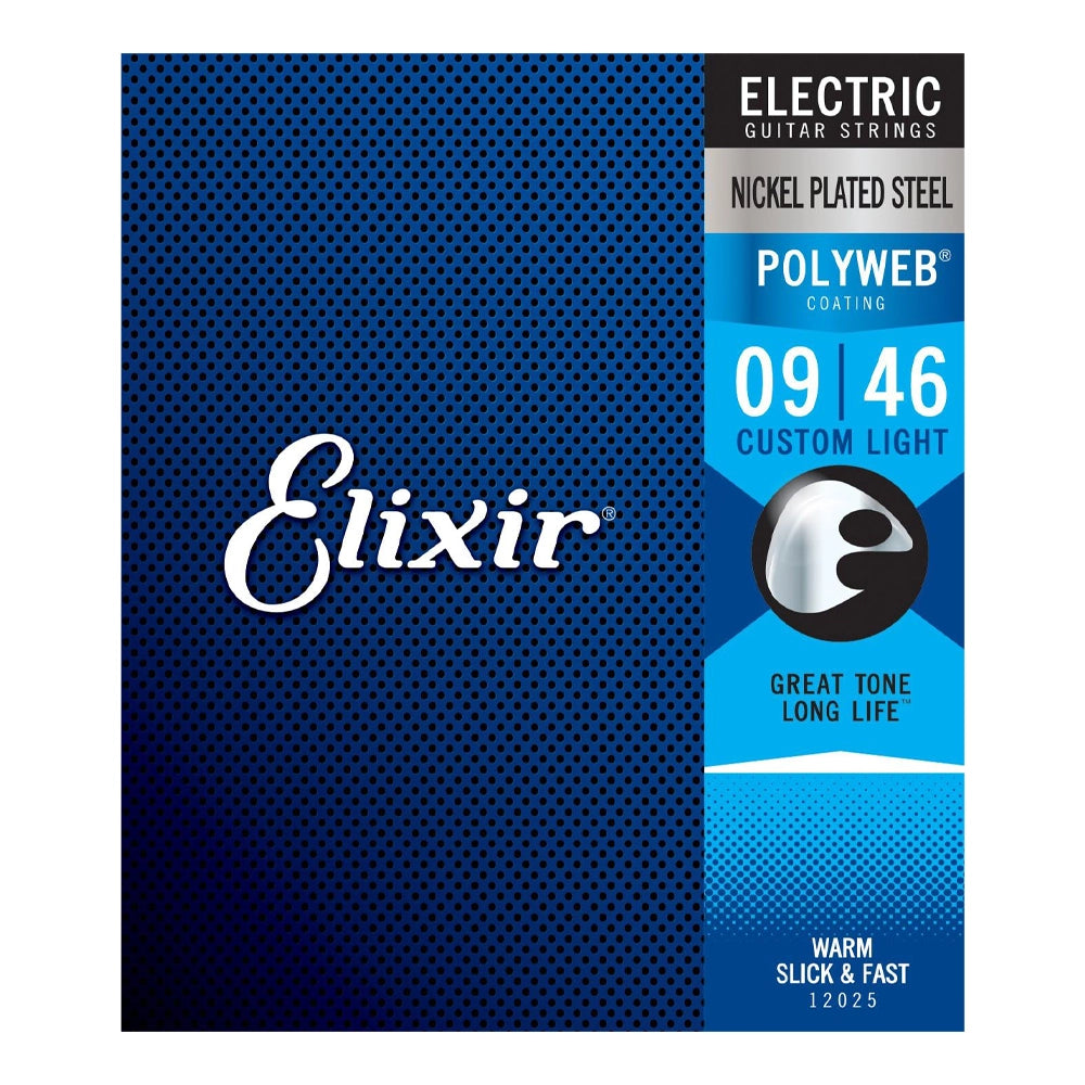 Elixir 12025 Polyweb Custom Light 9-42 Coated Electric Guitar Strings - Long-Lasting Tone & Smooth Playability for Rock, Blues & Studio Recording