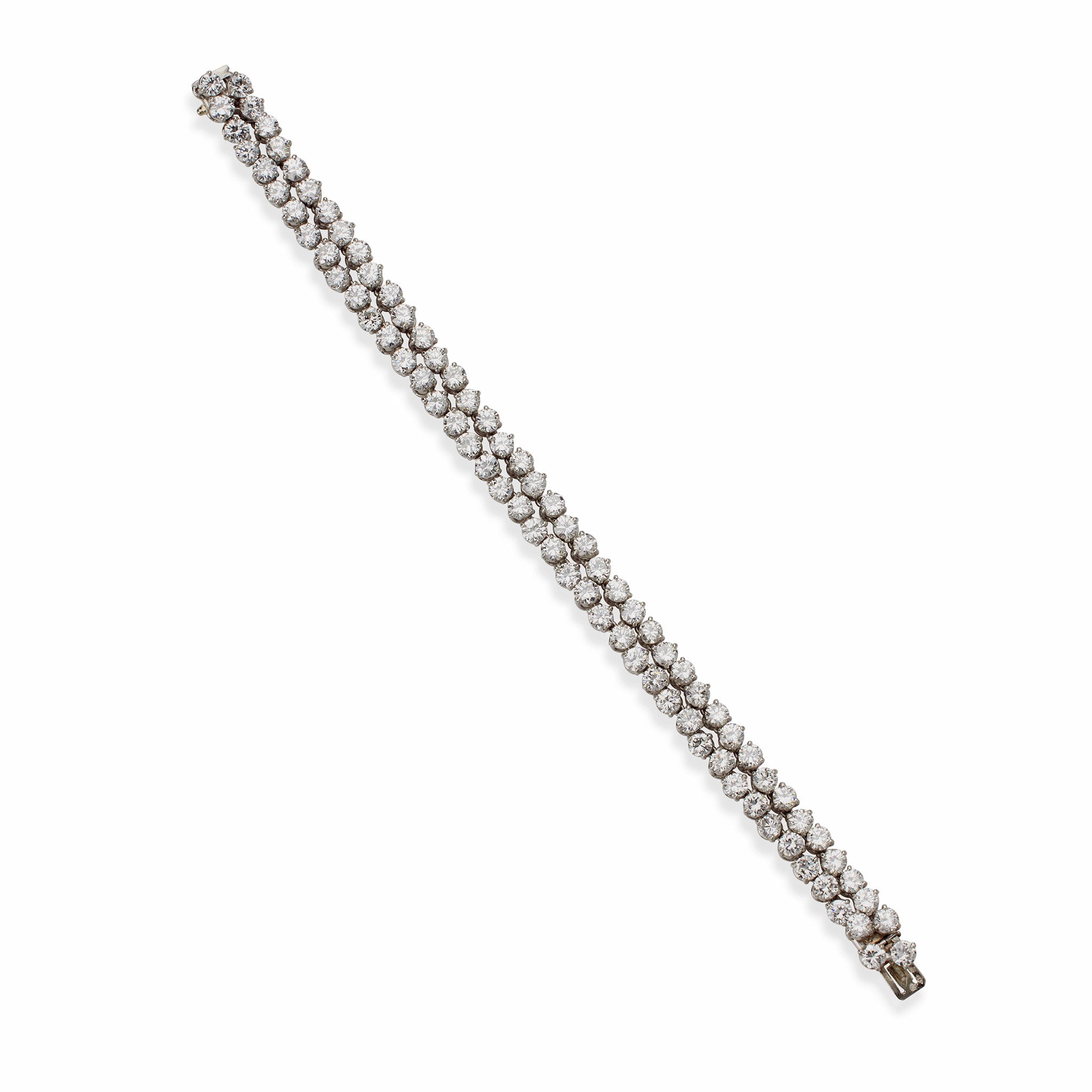 French Platinum and Diamond Double Line Bracelet - Luxury Bijouterie Bouchet Jewelry for Women | Perfect for Weddings, Anniversaries & Special Occasions