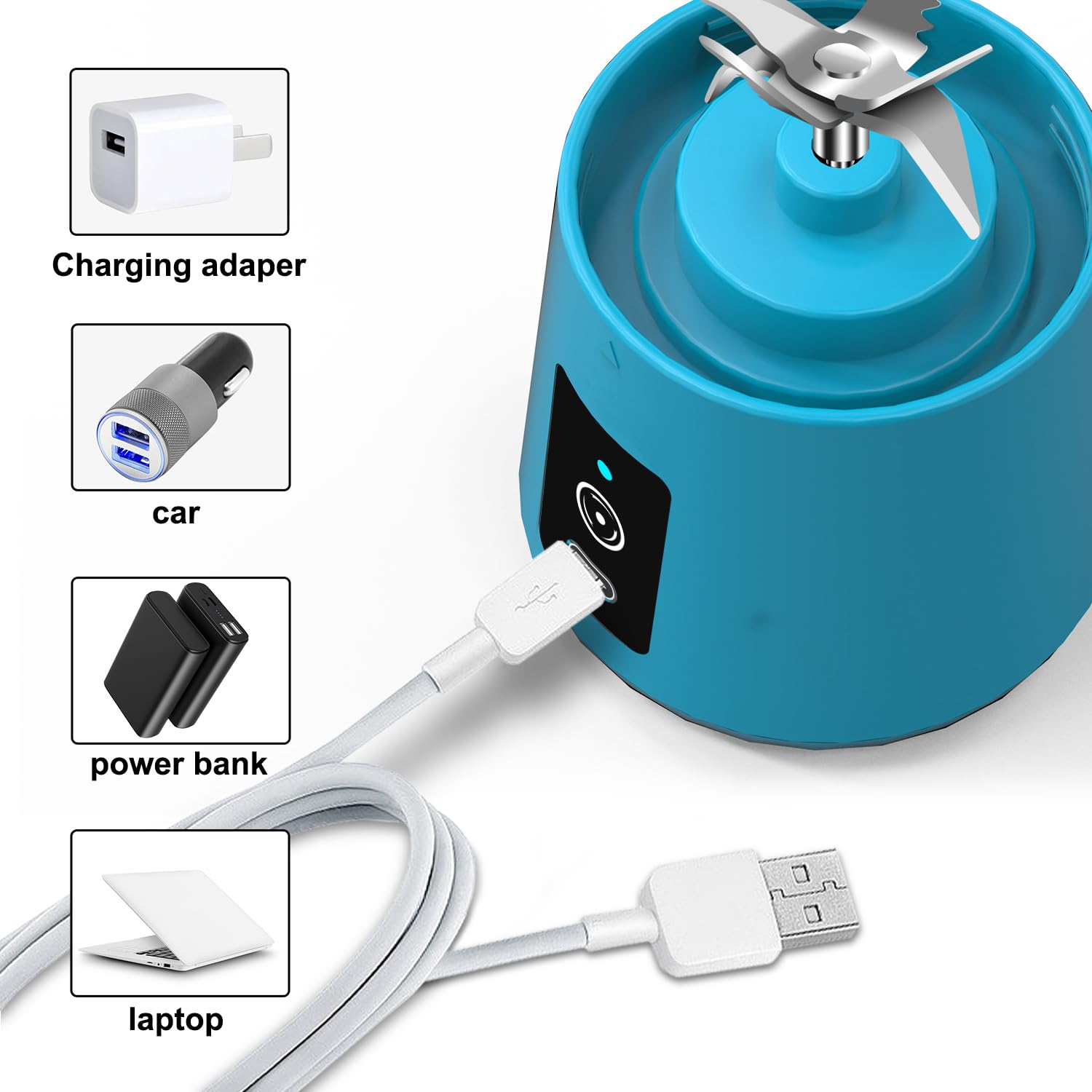 Portable Blender for Shakes and Smoothies - Cordless Mini 13oz USB Rechargeable Blender Bottle, Travel Electric Juicer Cup for Fruit Juice & Protein Mixes - Perfect for Gym, Office & Outdoor (Sky Blue)
