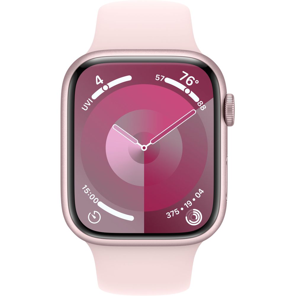 Apple Watch Series 9 (Gen 9) 45mm GPS + Cellular - Pink Aluminum Case with Light Pink Sport Band (MRMK3LL/A) - Smartwatch for Fitness Tracking, Heart Rate Monitoring & iPhone Connectivity - Perfect for Workouts, Running & Daily Wear