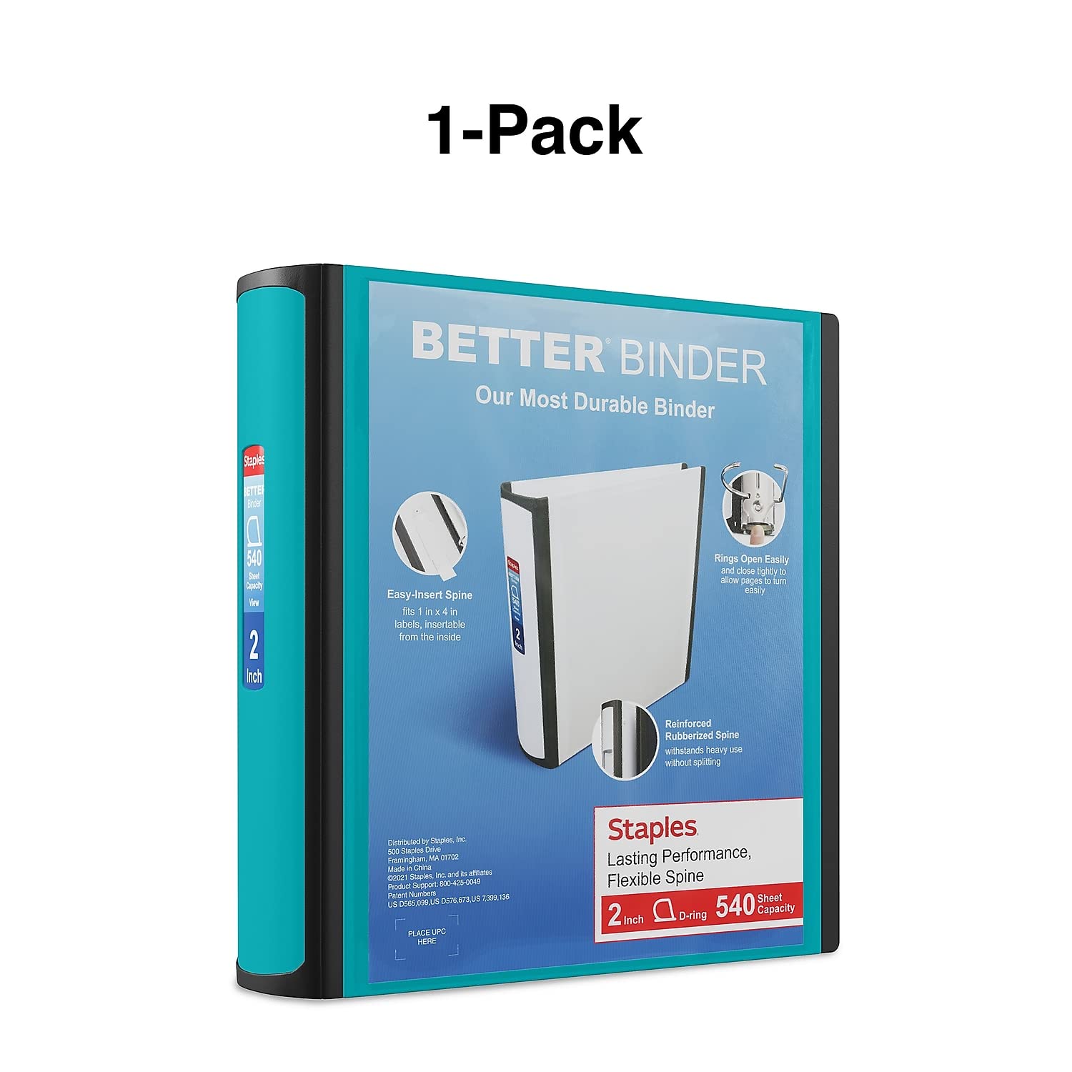 STAPLES Better Binder 2-Inch Teal - Durable 3-Ring Binder for School, Office & Home Organization | Perfect for Reports, Documents & Presentations