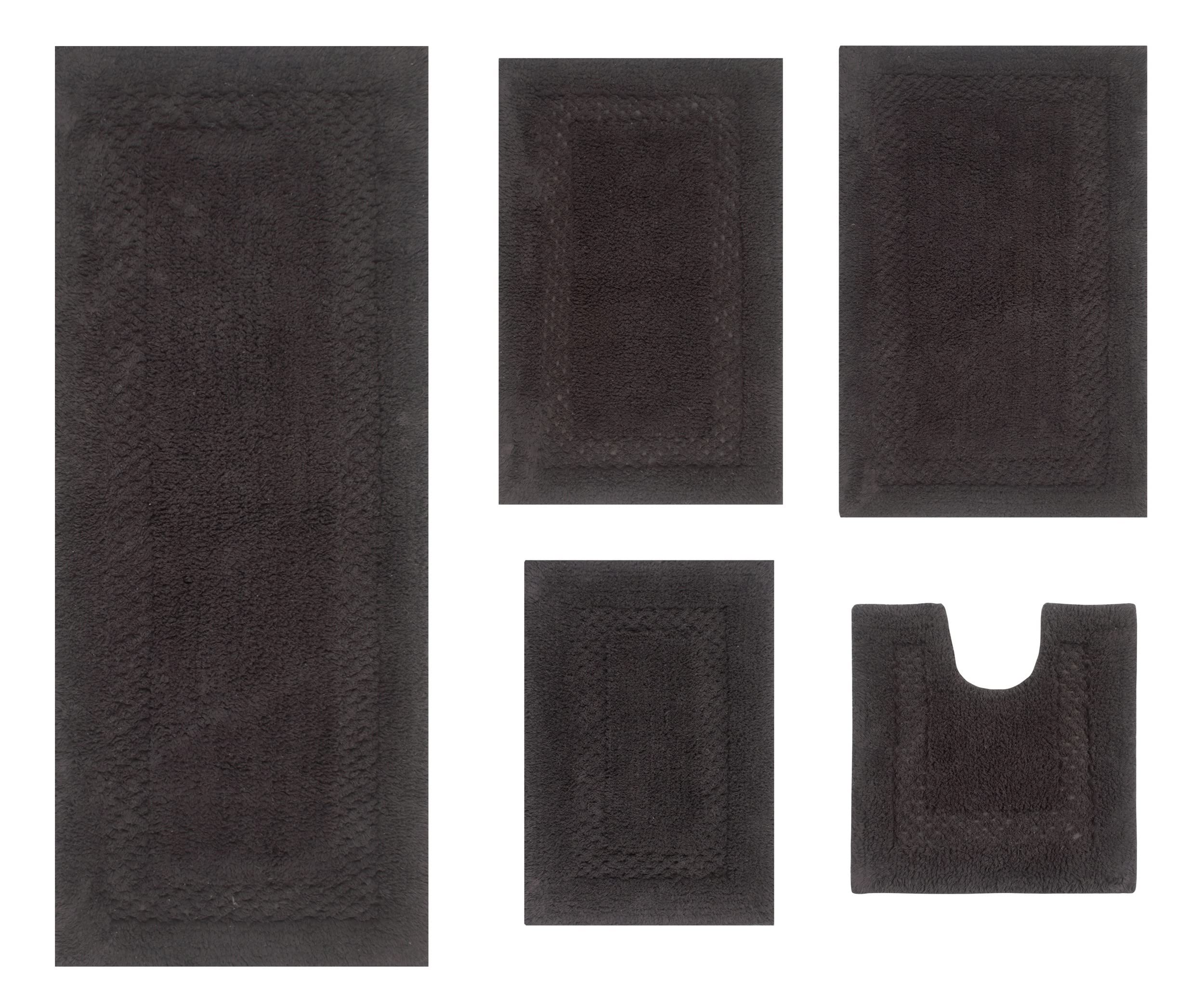 Premium 100% Cotton Bathroom Rug Set - 5 Piece Non-Slip, Washable & Super Absorbent Bath Mats for Bathroom & Kitchen - Extra Soft Contour Floor Mats (Gray) - Perfect for Modern Homes, Spa-Like Bathrooms & Cozy Kitchens