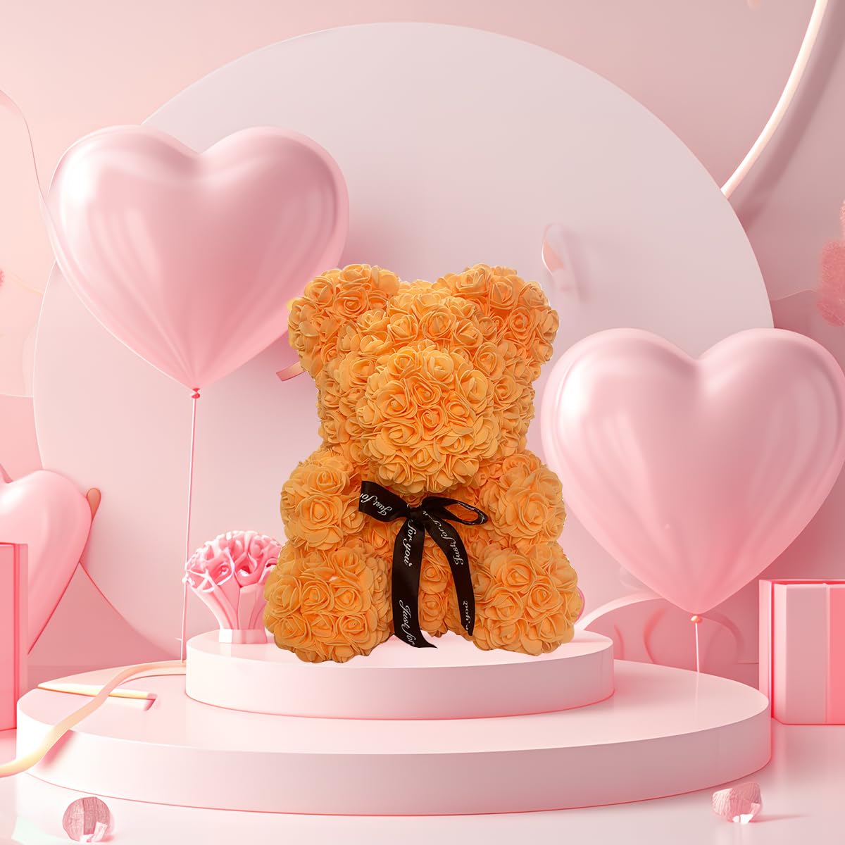 Rose Teddy Bear Gift - Romantic Rose Flower Bear for Wife, Girlfriend, Wedding, Valentine's Day, Anniversary, Birthday, Mother's Day - Perfect for Proposals, Surprise Gifts & Special Occasions (Orange)