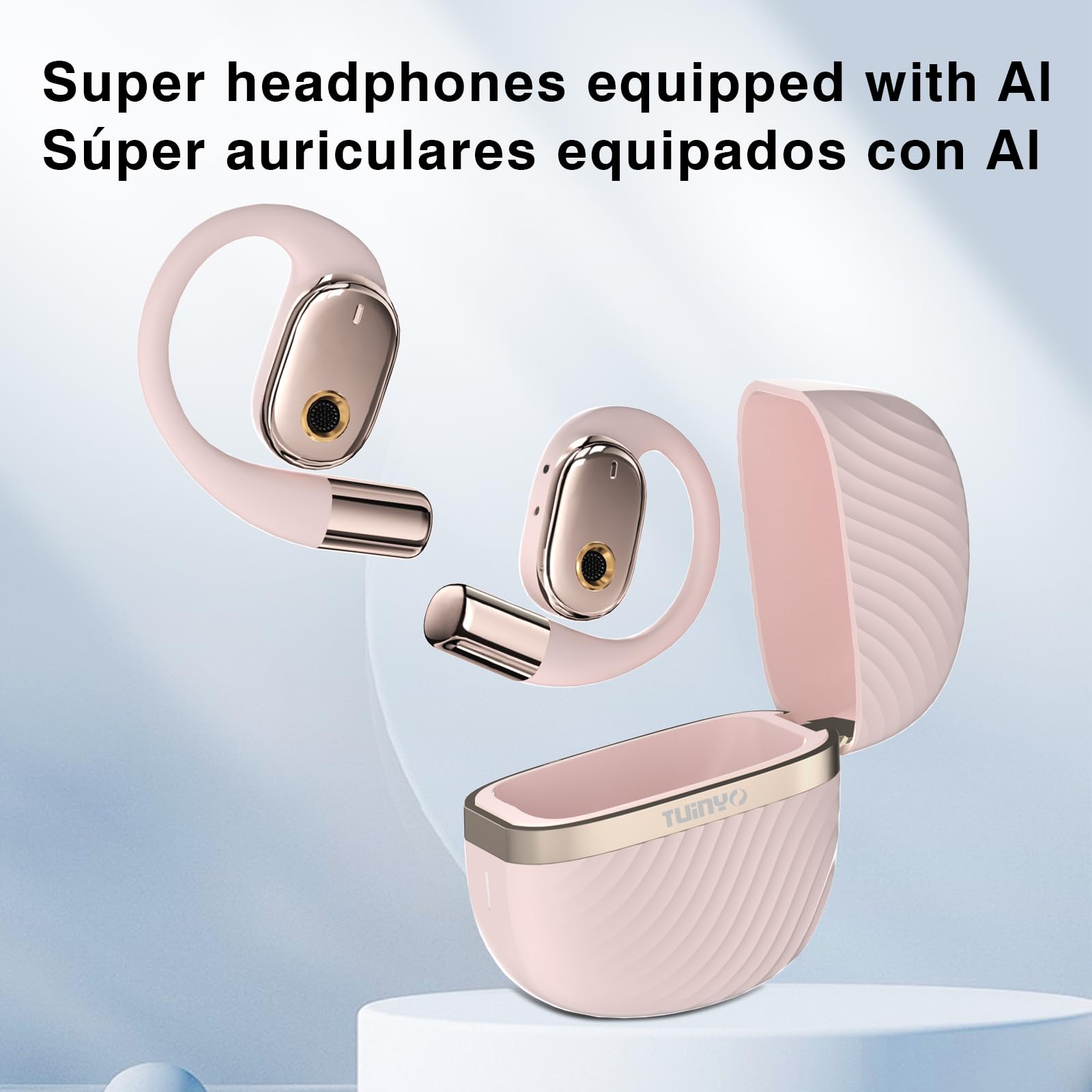 TUINYO AI Headphones - True Wireless Bluetooth Earbuds with Real-Time Translation, 35Hrs Battery Life, Hi-Fi Sound & Built-in Mic - Perfect for Travel, Language Learning, Business Meetings & Online Classes (Pink)