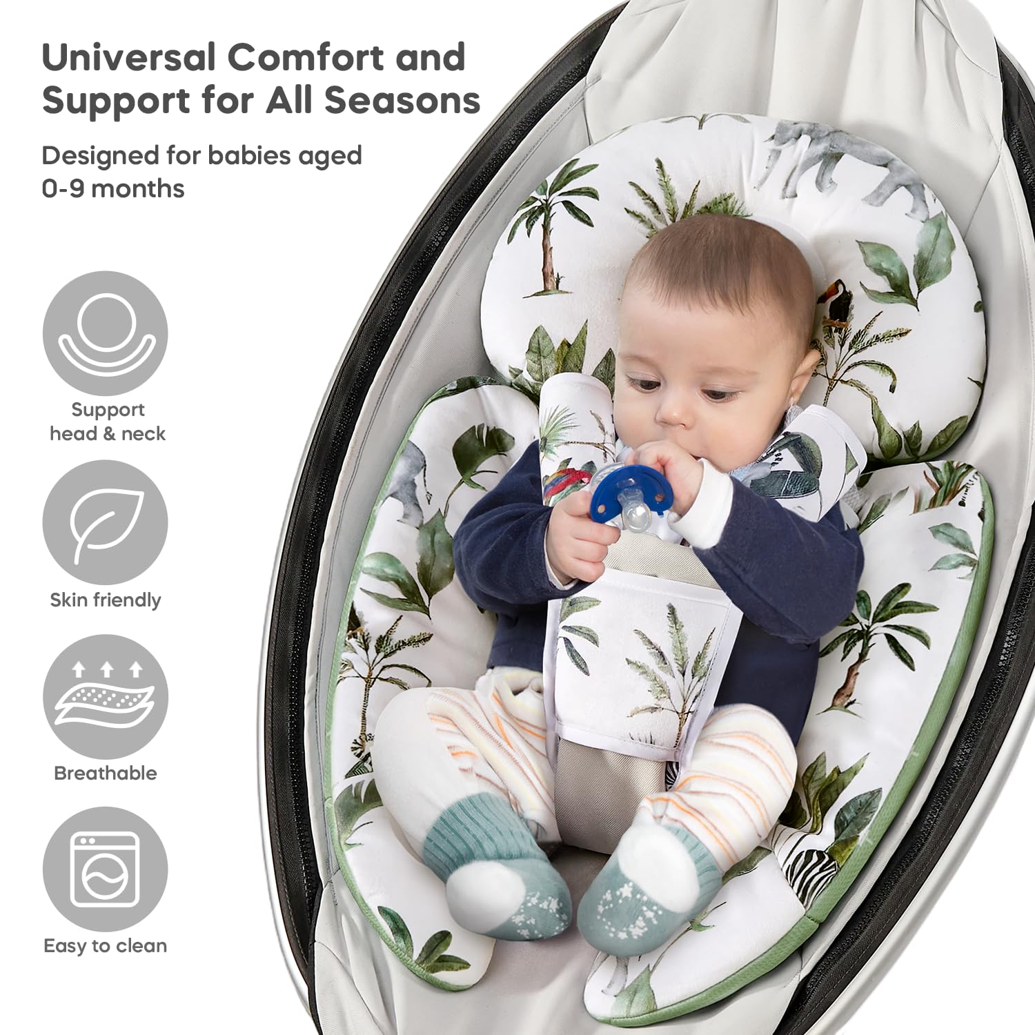 4moms Mamaroo & Graco Swing Infant Insert - Newborn Head & Body Support Cushion with Breathable Soft Fabric - Universal for Baby Swings, Car Seats & Strollers - Perfect for Soothing, Feeding & Napping On-the-Go