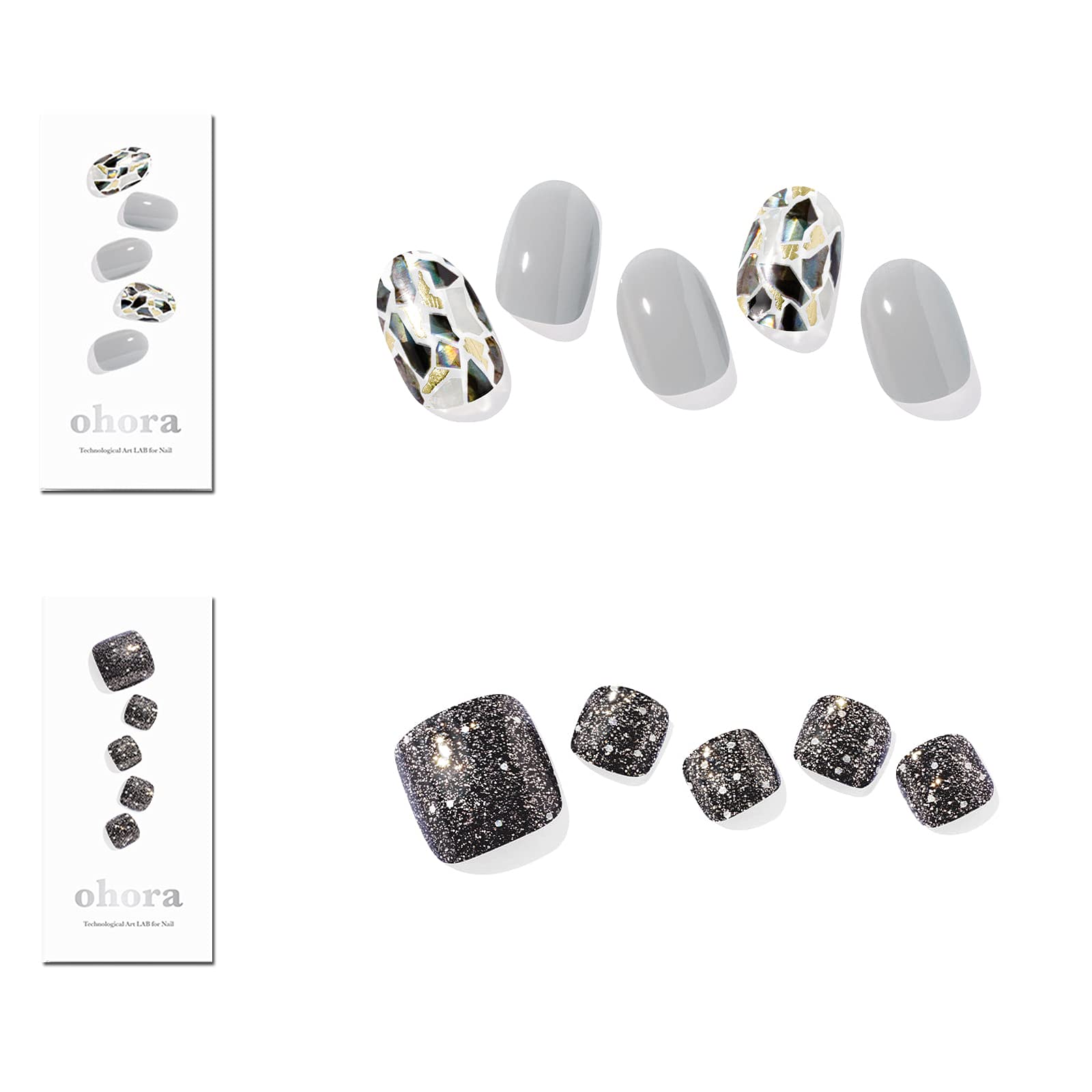 Ohora Semi-Cured Gel Nail Stickers Set - 30pcs Nail Art & 32pcs Pedicure Stickers, Long Lasting Gel Polish Kit (N Nacre Nails + P Pirate Pedi) | DIY Salon-Quality Manicure & Pedicure at Home