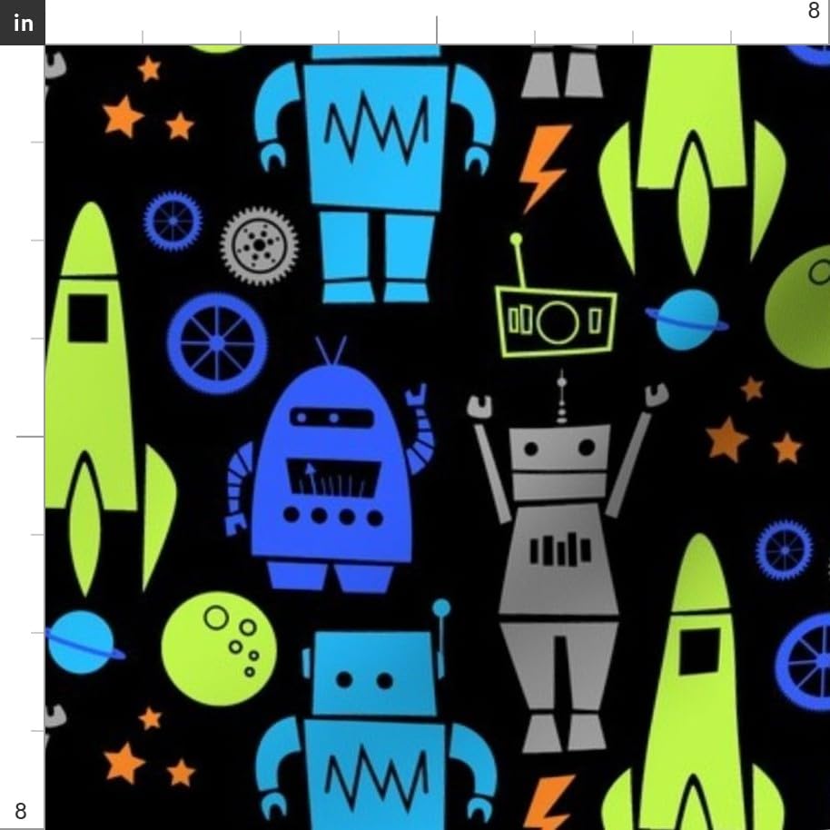 Robots Lime Space Boys Stars Planets Printed Velvet Fabric by The Yard - Spoonflower Upholstery & Apparel Material for Home Decor, DIY Projects, and Fashion Design