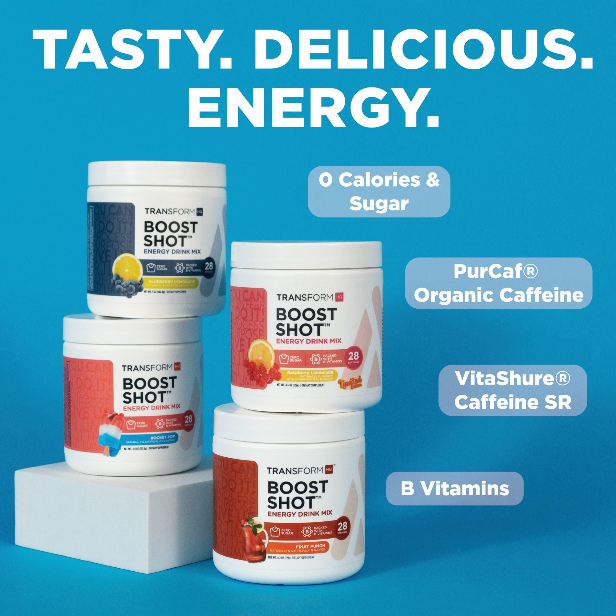 TransformHQ Everyday Boost Shot - 28 Servings Pina Colada Flavor | Non-GMO, Gluten-Free Energy Supplement for Workouts, Travel & Daily Energy Boost