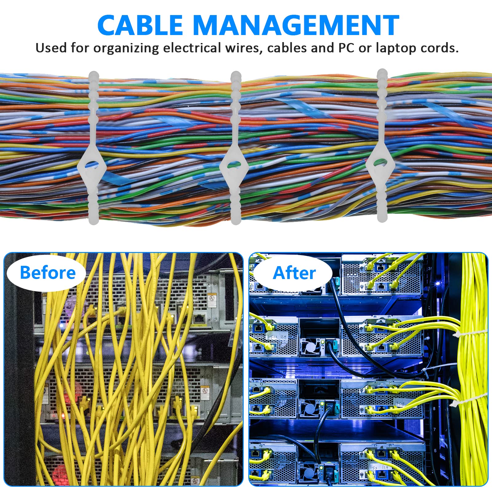 100 Pack Beaded Cable Ties - Adjustable Reusable Zip Ties for Wires & Cables | Ultra Strong Plastic Fasteners with White Beads | 9 Inch Flexible Twist Ties for Home, Office & DIY Organization