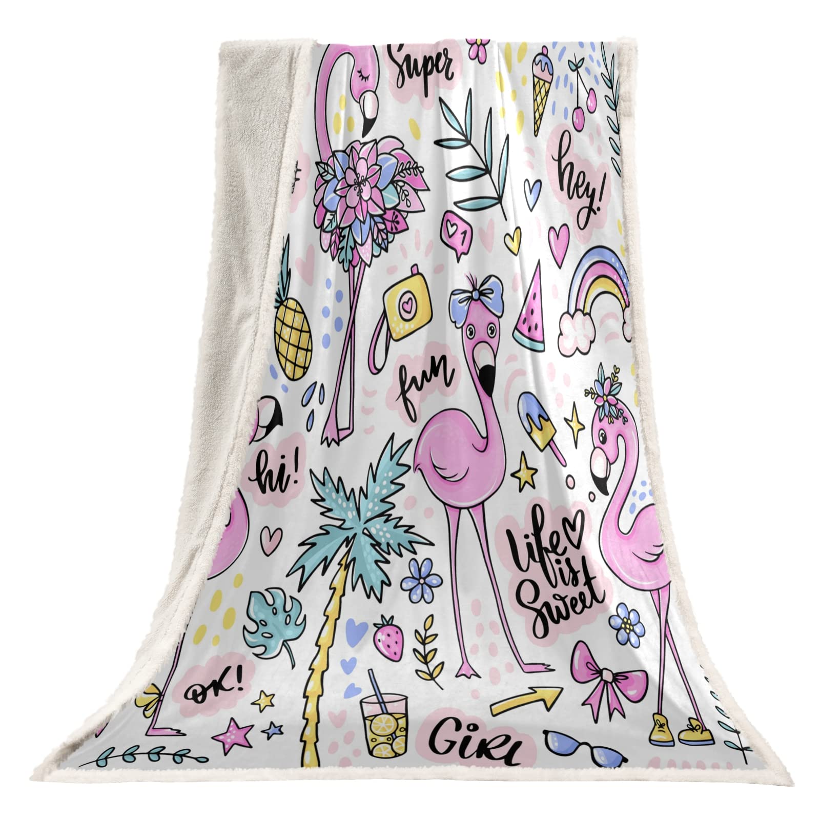 Cute Flamingo Blanket - Soft Fuzzy Flannel Throw Blanket for Couch, Bed & Sofa - Twin Size 60x76.8 Inch Plush Microfiber Cozy Blanket - Perfect for Home Decor, Gift Giving & Winter Warmth