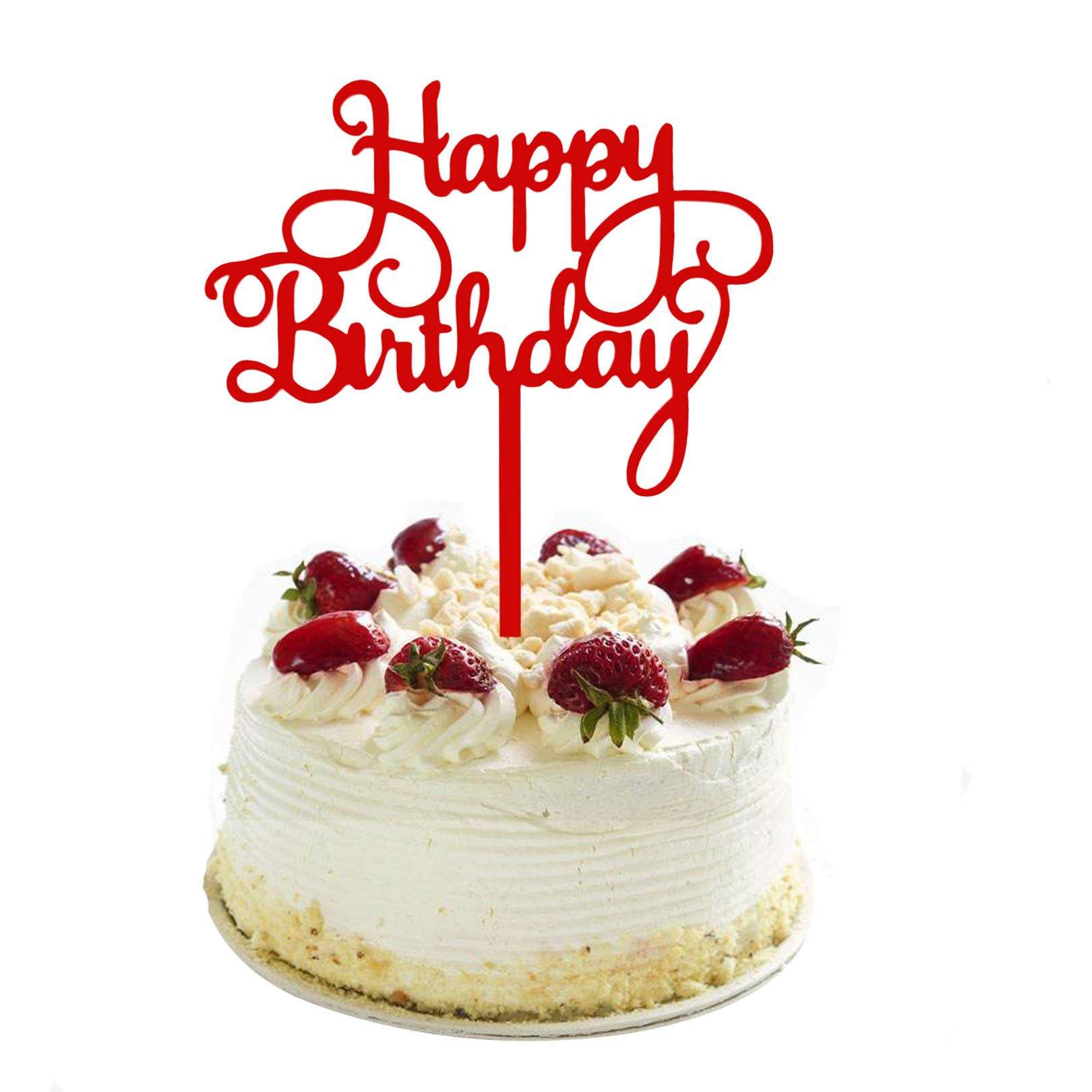 Happy Birthday Cake Topper - Red Party Decorations for Birthday Cakes | Perfect for Birthday Parties, Baby Showers & Anniversary Celebrations
