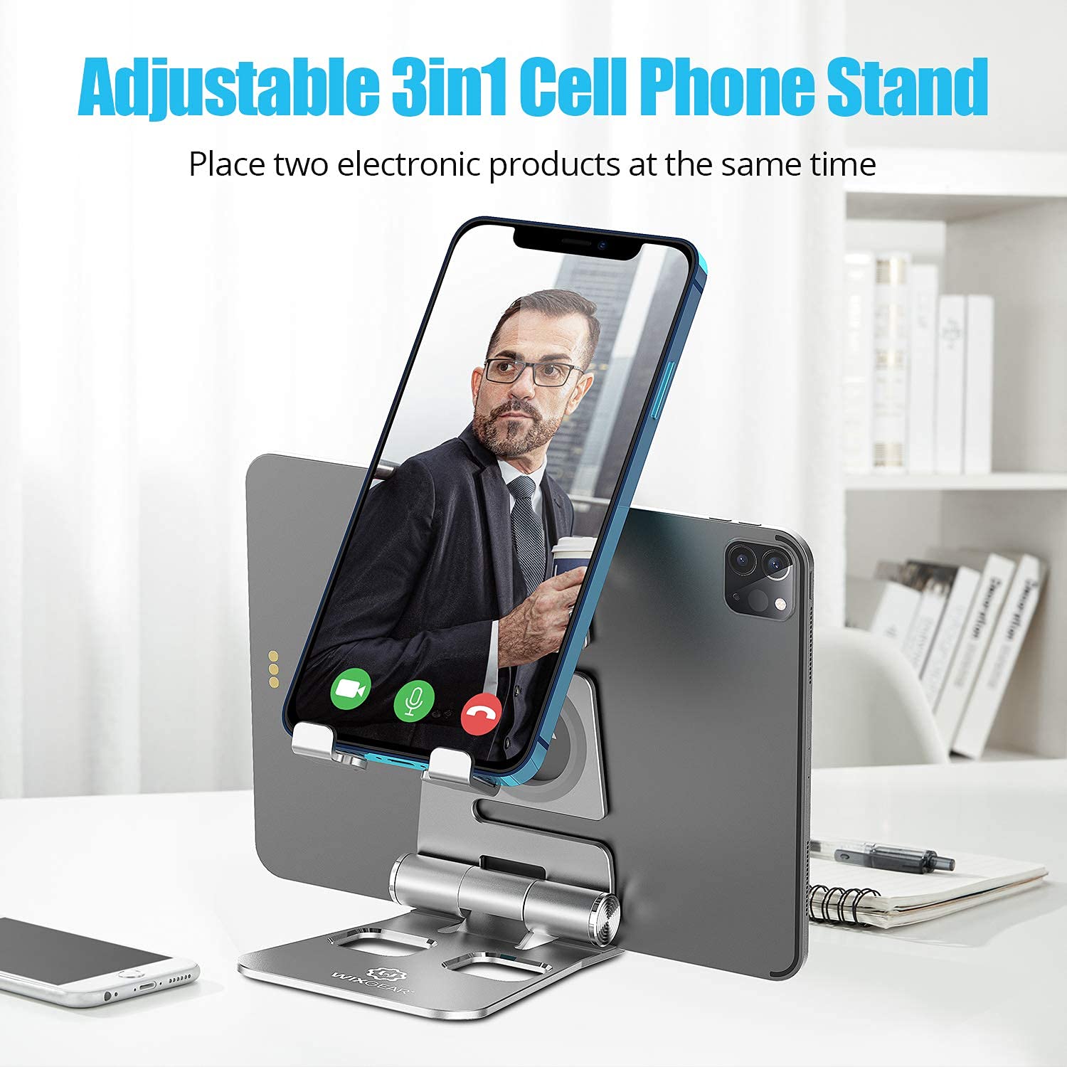 WixGear 3-in-1 Foldable Aluminum Phone Stand, Tablet Stand & Apple Watch Holder with Anti-Slip Base - Perfect for Desk, Office, Home, and Travel Use