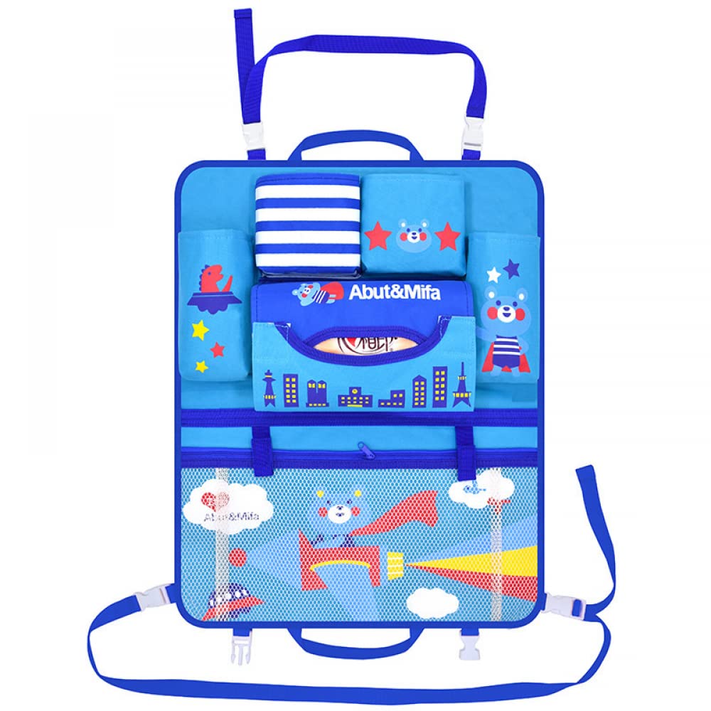 Shuwen Kids Car Backseat Organizer with Tablet Holder - Large Cartoon Car Seat Organizer for Toddlers & Children - Perfect for Road Trips, School Commutes, and Family Travel Accessories