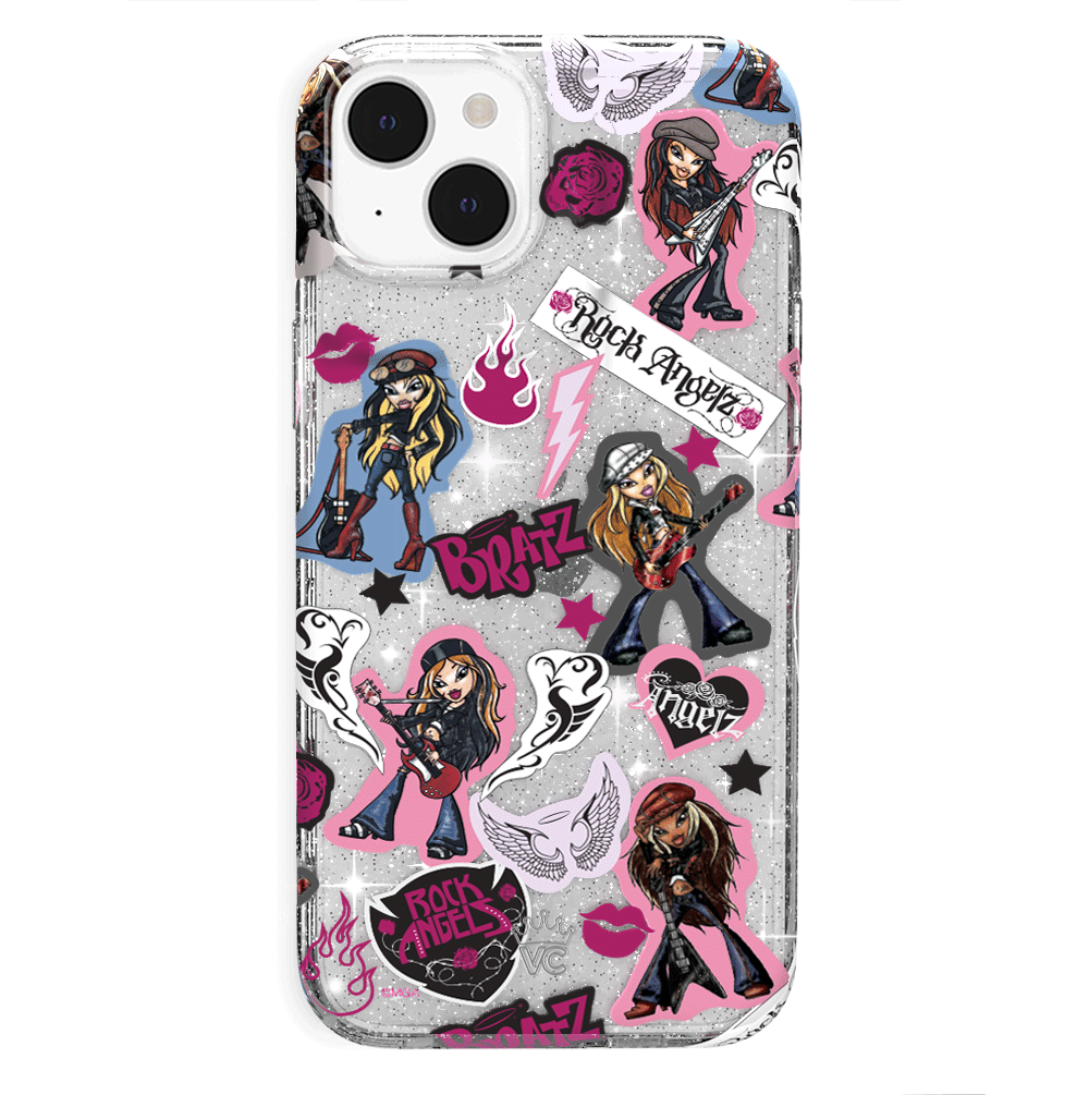 Bratz Rock Angelz Glitter iPhone Case - Stylish Protective Cover for iPhone 13/14/15 Pro Max - Trendy Sparkle Design for Girls & Teens - Perfect for School, Parties & Daily Use