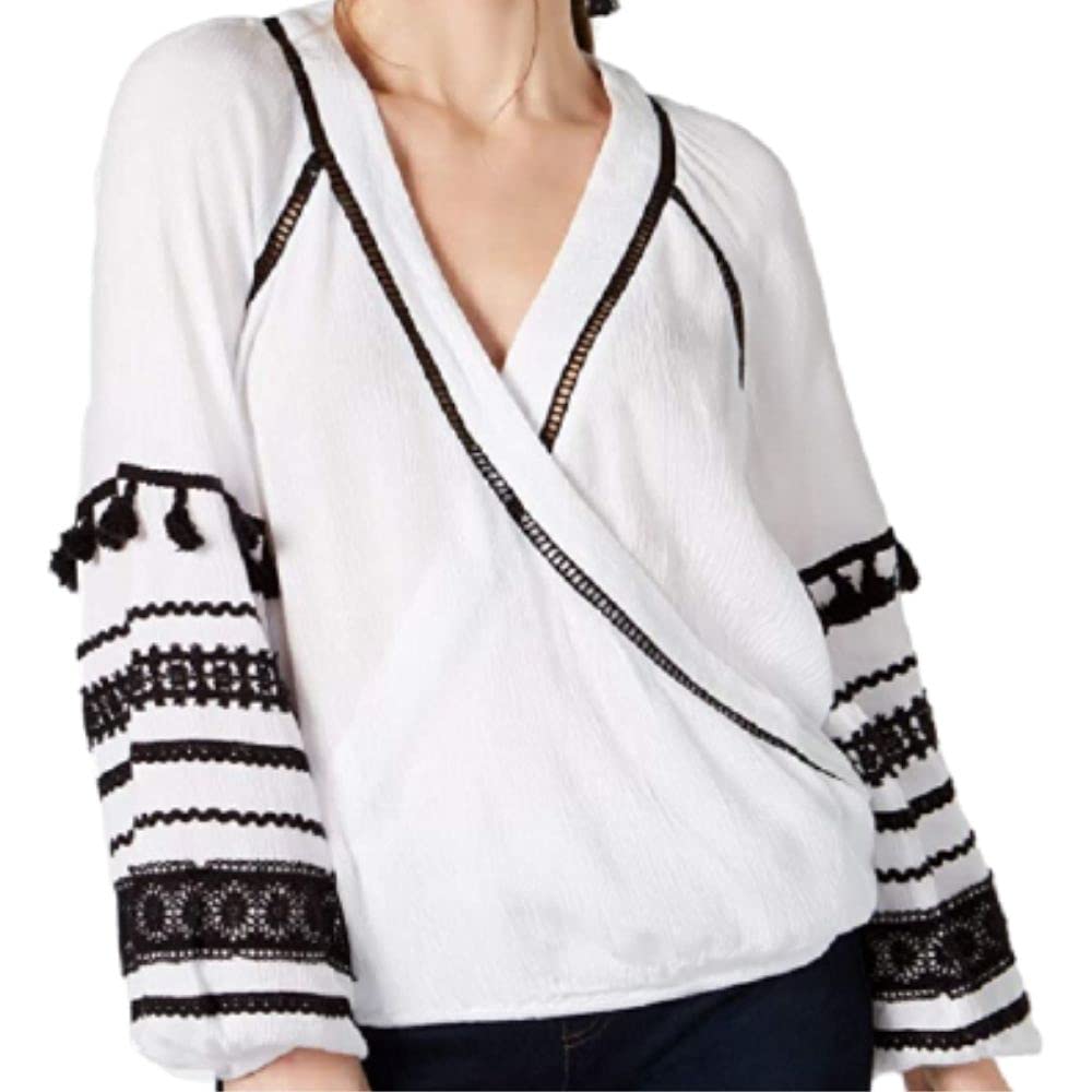INC Women's Embroidered Wrap Top - Size L - Bright White - Perfect for Casual Outings & Summer Vacations