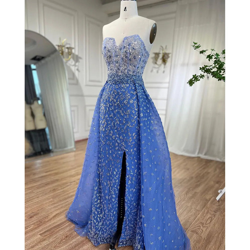 Serene Hill Blue Mermaid Evening Gown with High Split & Beaded Sweetheart Neckline - Formal Women's Party Dress LA71796 for Prom, Wedding & Special Occasions