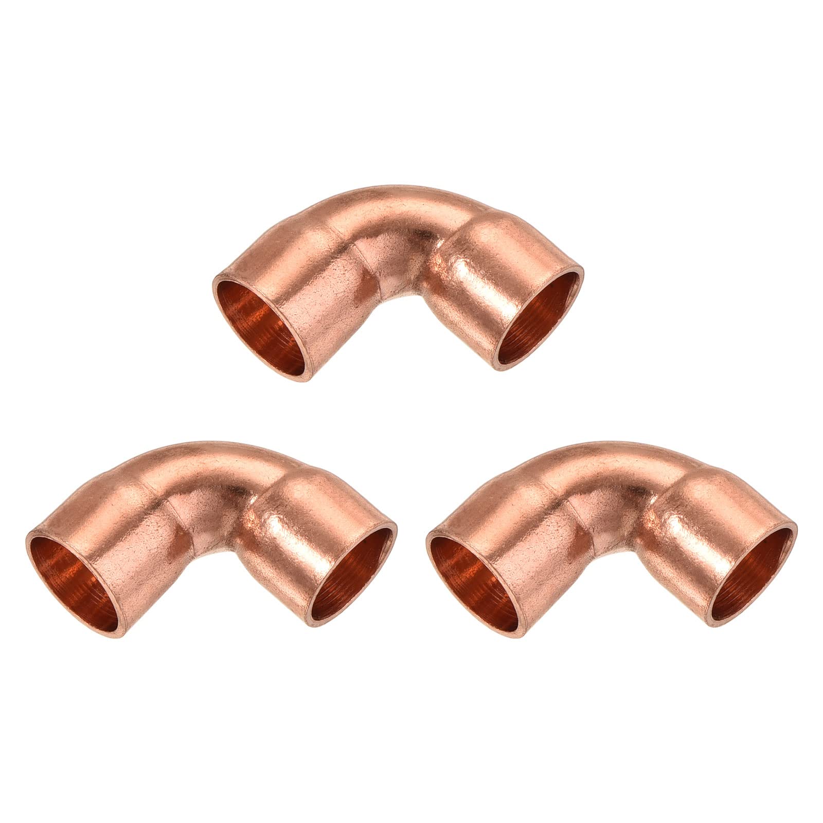 90 Degrees Elbow Copper Pipe Fitting - 3/8 Inch ID Short Turn Welding Connection for HVAC & Air Conditioning Systems - Pack of 3 - Perfect for Refrigerant Lines & Plumbing Repairs