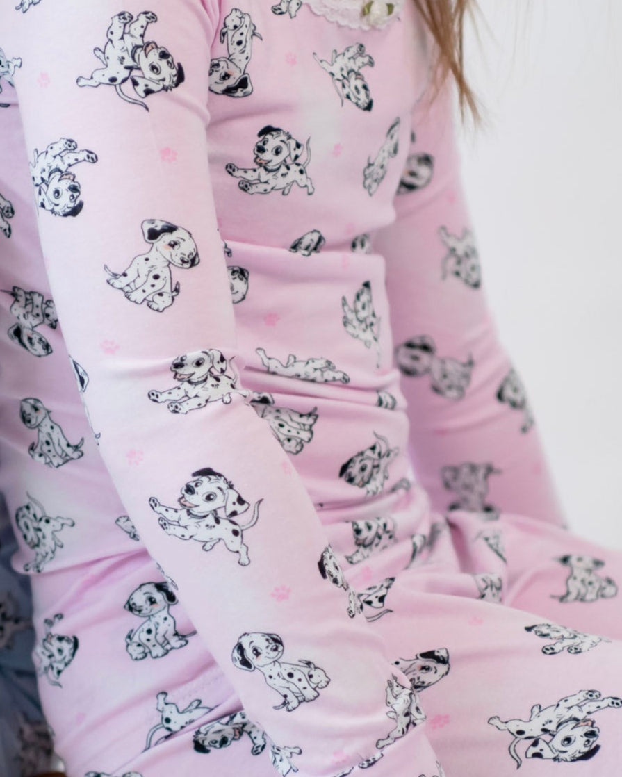 Cute Pink Dalmatian Print Pajama Set for Women - Soft Cotton Sleepwear for Lounge & Bedtime - Perfect for Sleepovers, Relaxing at Home, and Gift Giving
