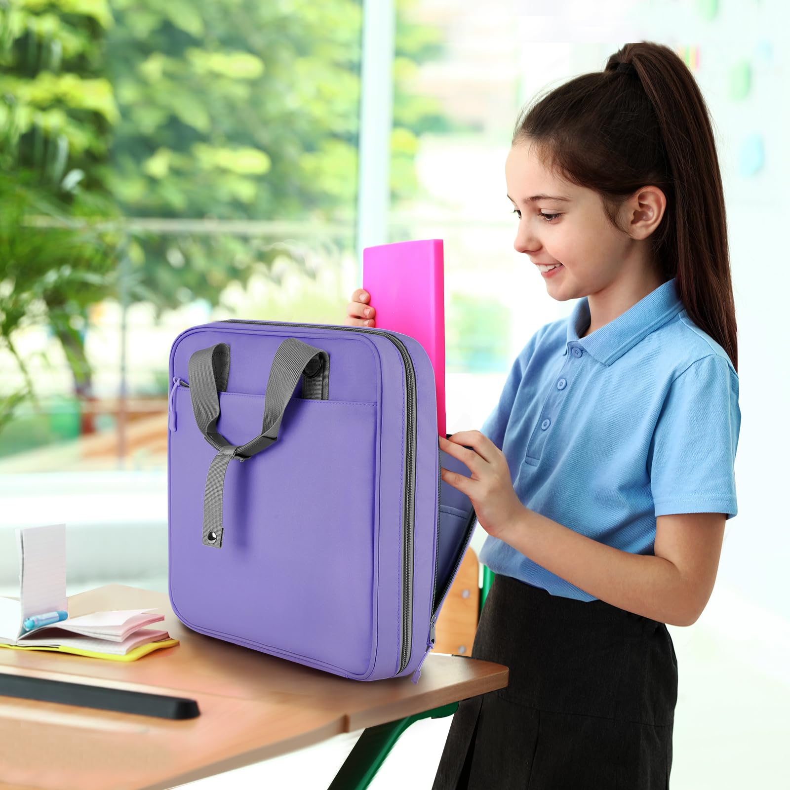 3 Ring 2 Inch Zipper Binder - 500 Sheet Capacity School Binder with Zipper Closure for Students, Fits 13-Inch MacBook, Includes Handle & Adjustable Shoulder Strap - Perfect for School, College, Office & Travel (Purple)