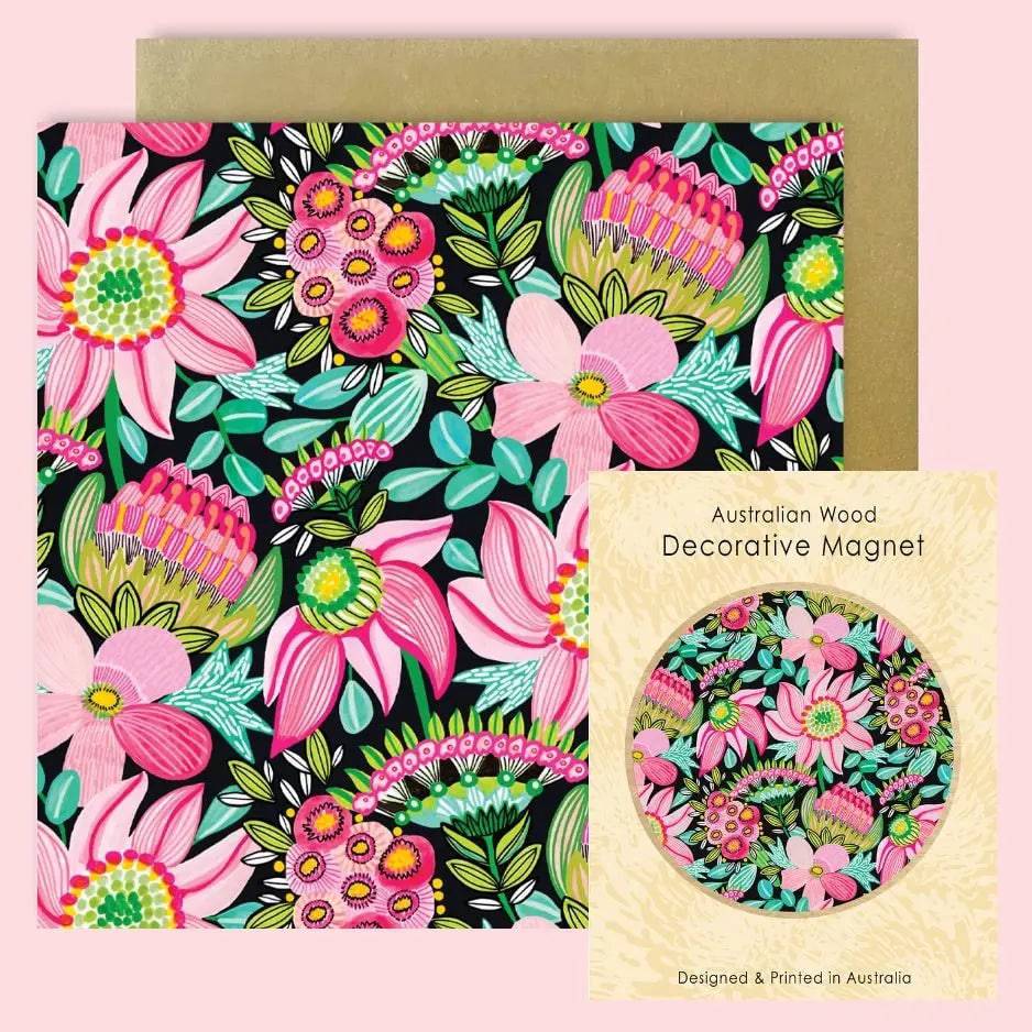 Pastel Pink Floral Fridge Magnets & Greeting Card Gift Set - Perfect for Birthdays, Anniversaries, and Home Decor